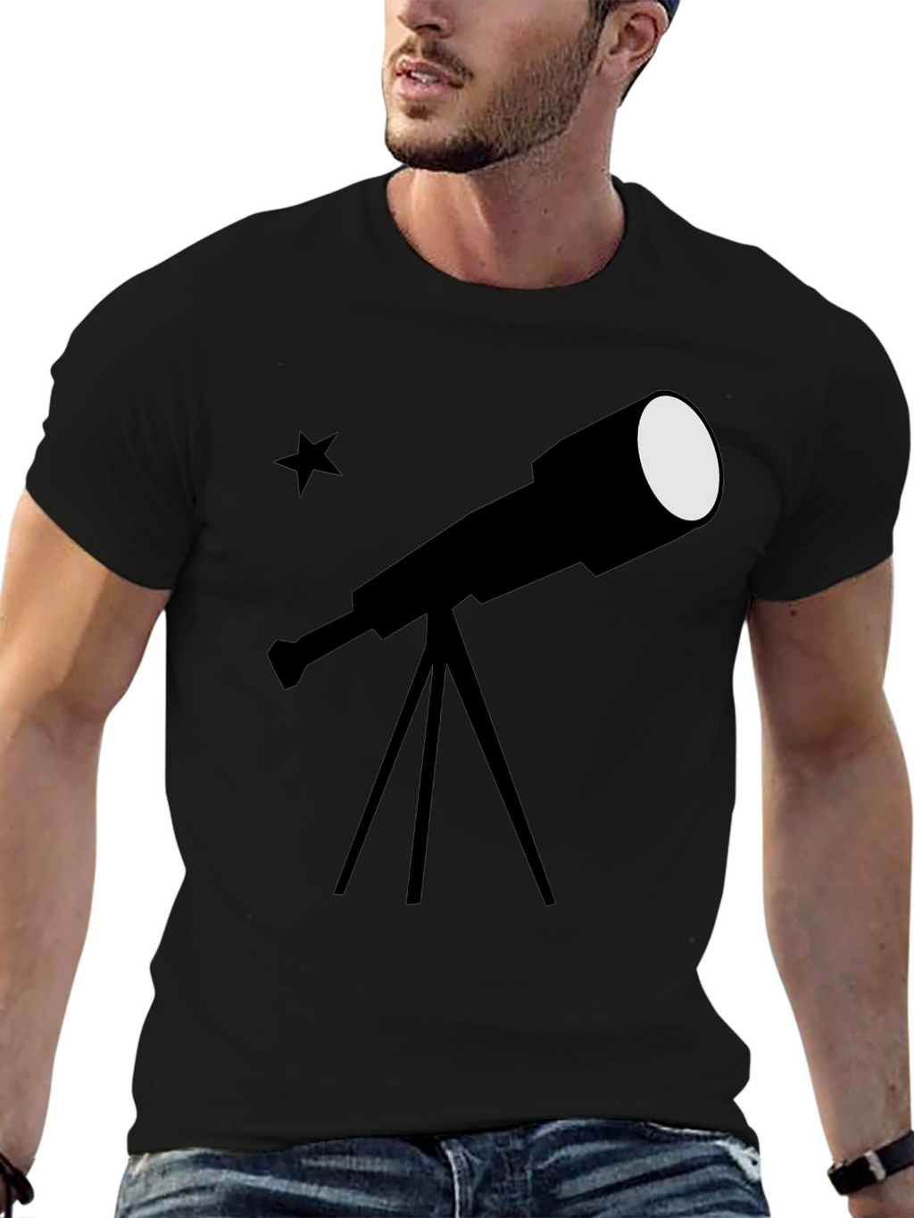 Telescope Graphic Black T-Shirt - Stargazer Tee