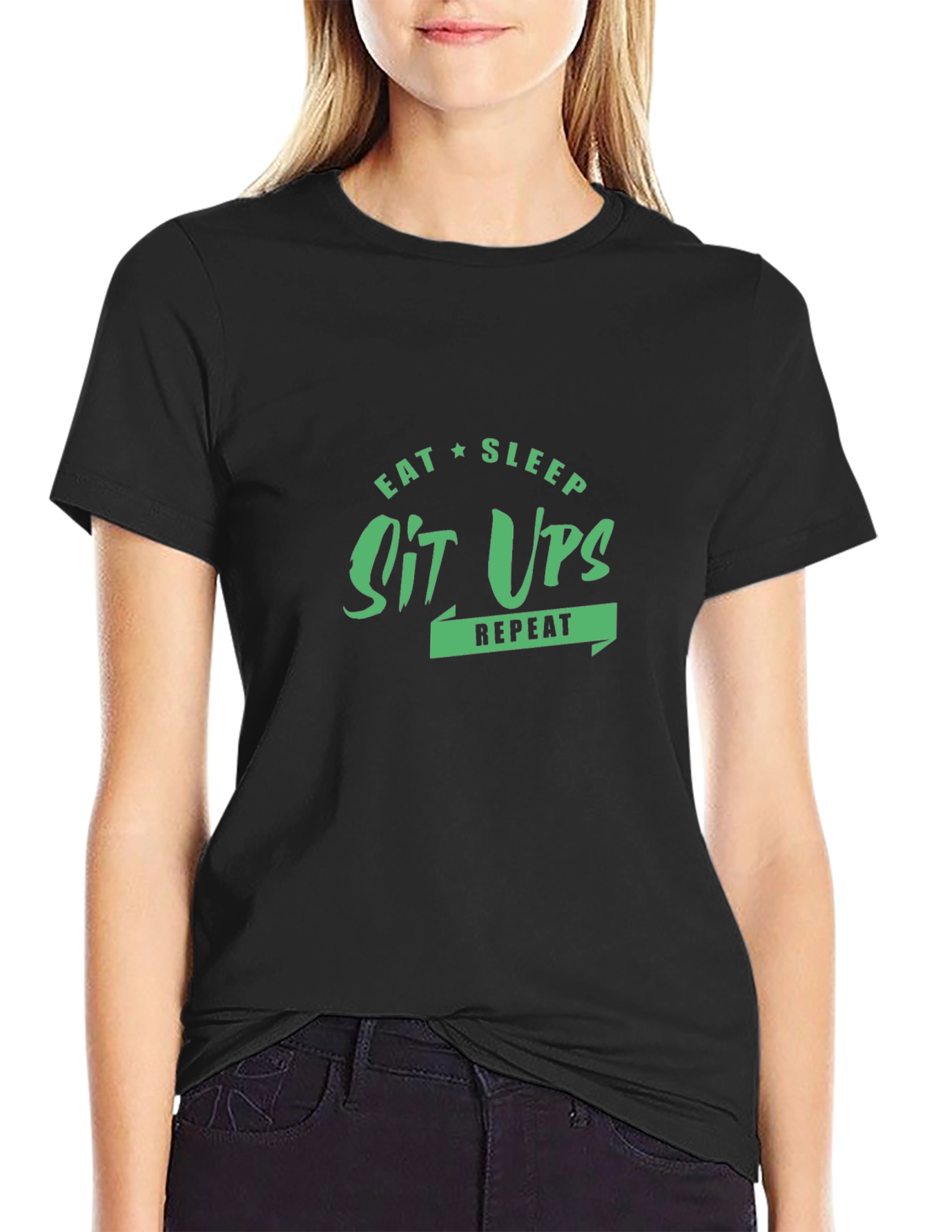Eat Sleep Sit Ups Repeat T-Shirt - Black
