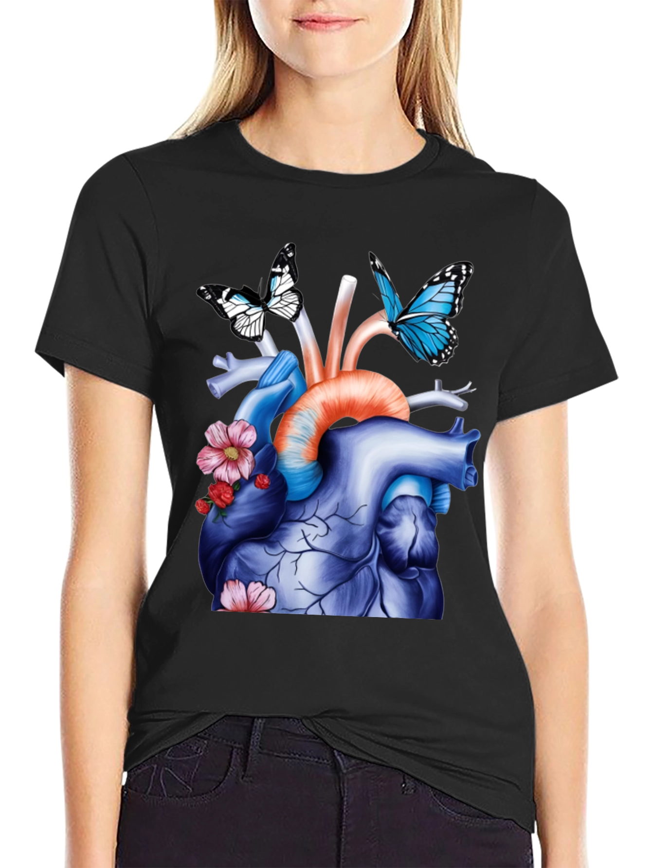 Anatomical Heart with Butterflies Graphic Tee