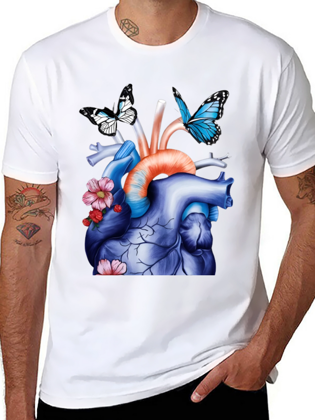 Anatomical Heart with Butterflies Graphic Tee