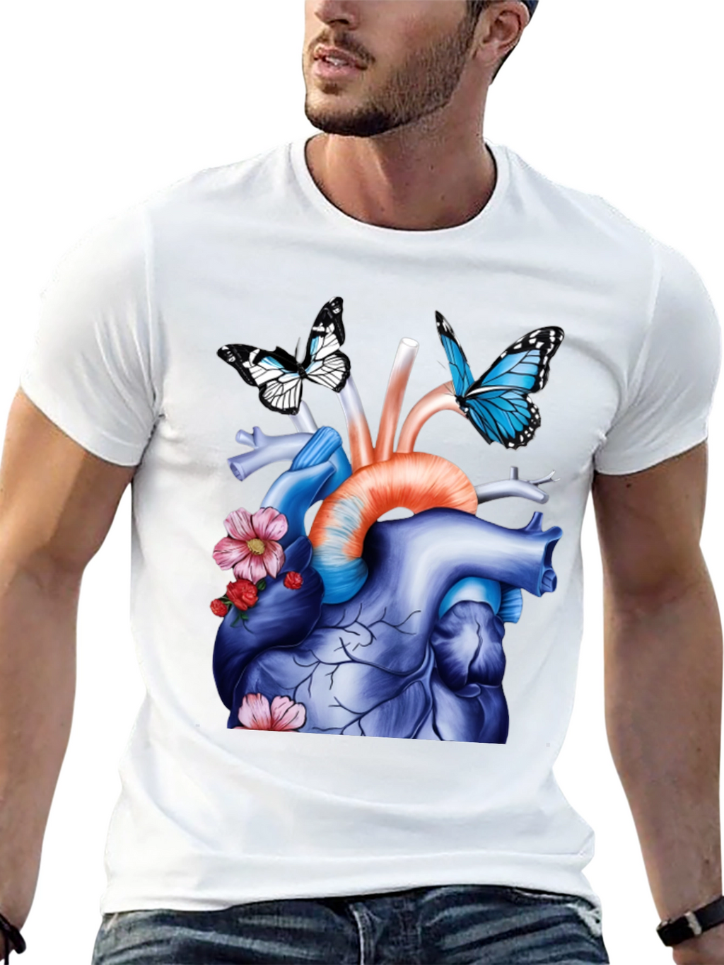 Anatomical Heart with Butterflies Graphic Tee