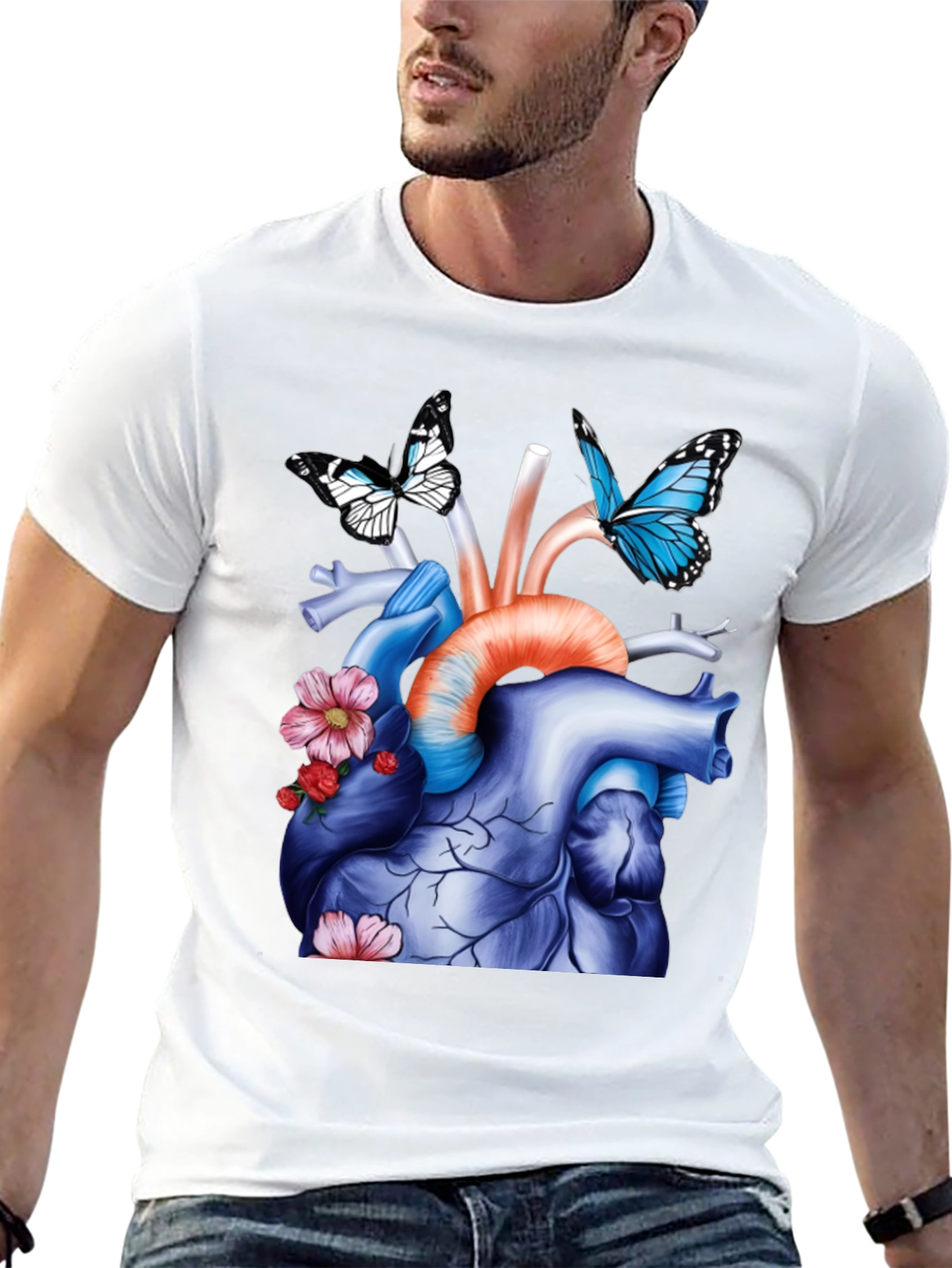 Anatomical Heart with Butterflies Graphic Tee