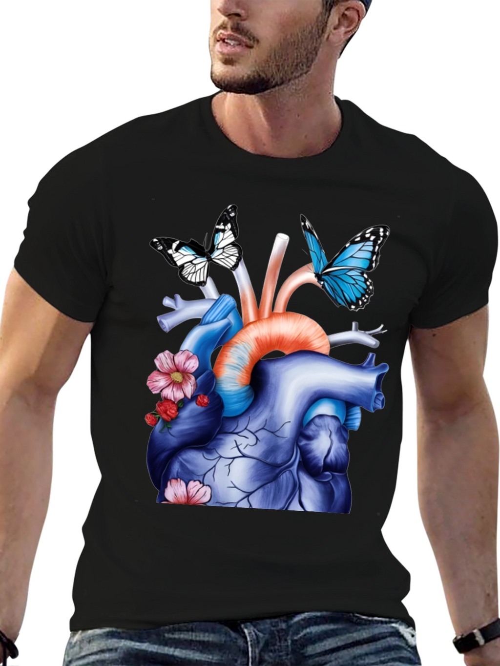 Anatomical Heart with Butterflies Graphic Tee