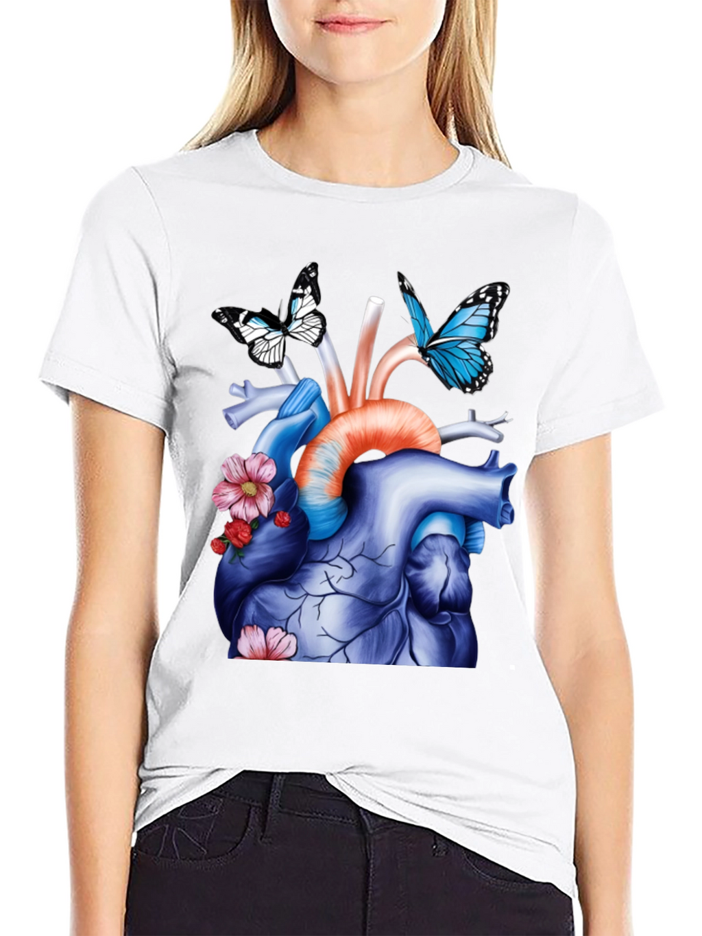 Anatomical Heart with Butterflies Graphic Tee