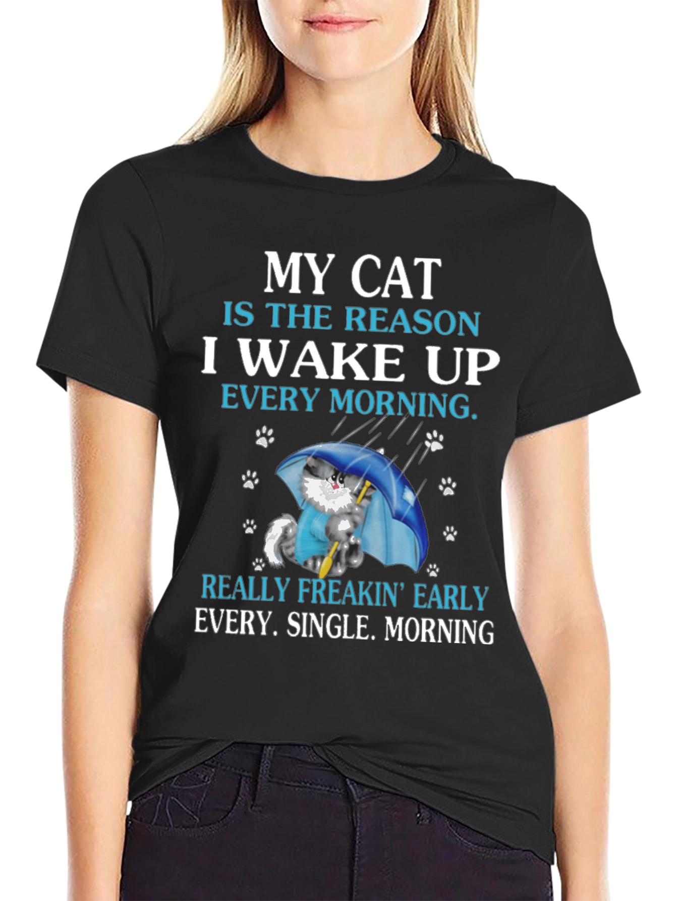 Cat Lover T-Shirt: My Cat Is The Reason I Wake Up