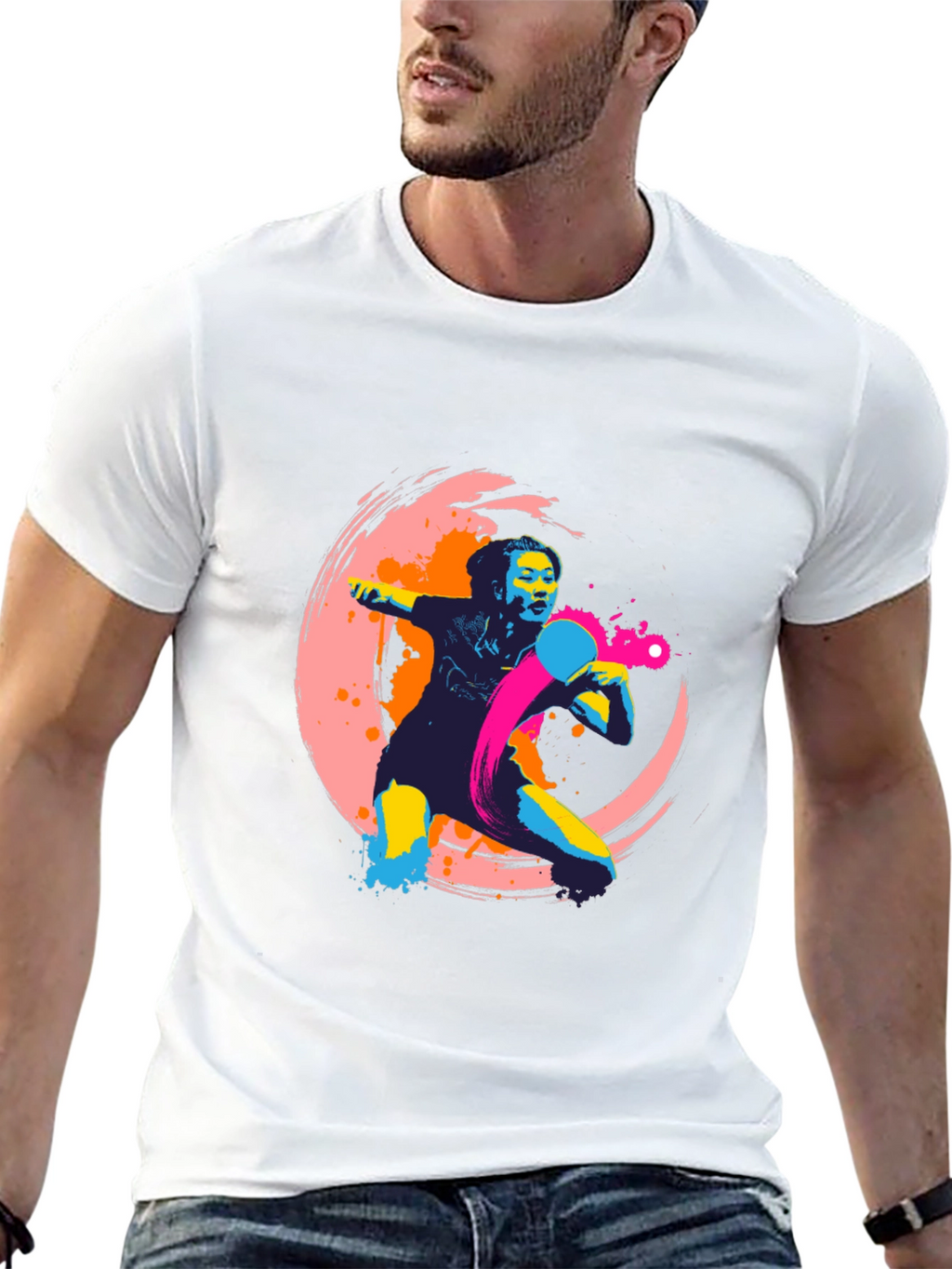 Abstract Table Tennis Graphic Tee - Black