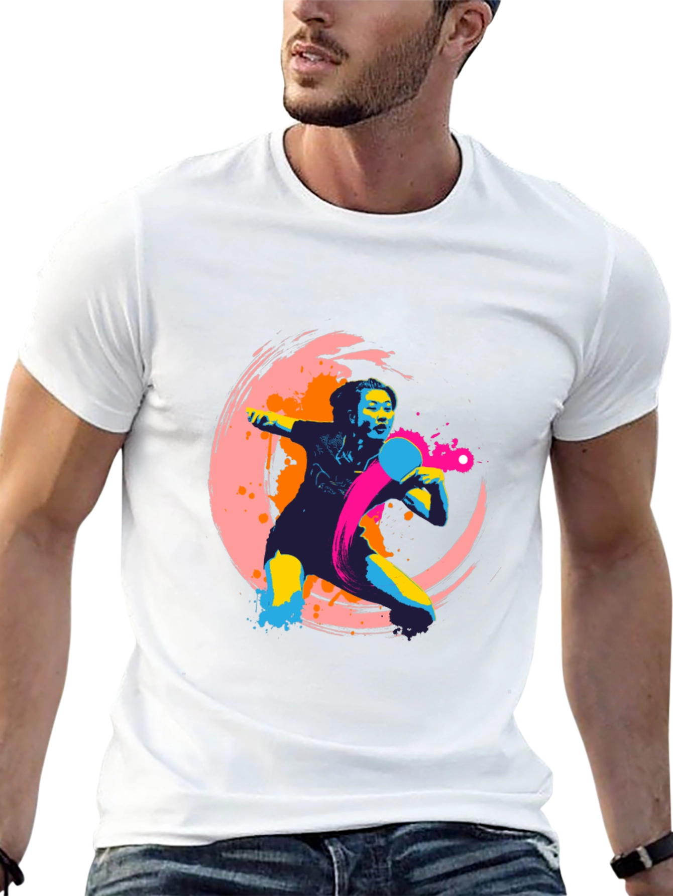 Abstract Table Tennis Graphic Tee - Black