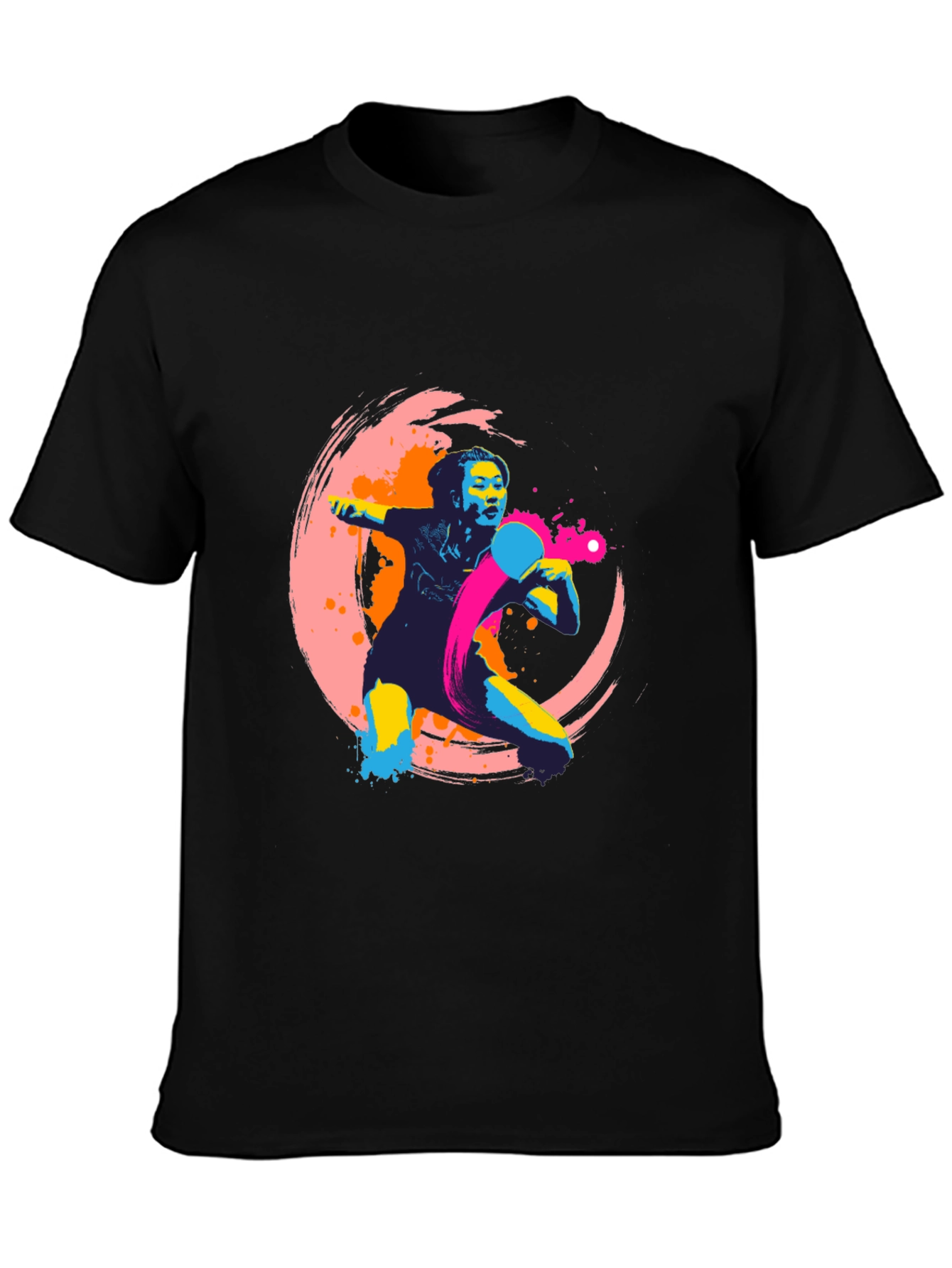 Abstract Table Tennis Graphic Tee - Black