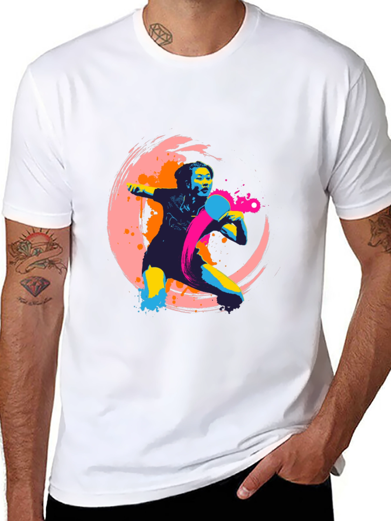 Abstract Table Tennis Graphic Tee - Black