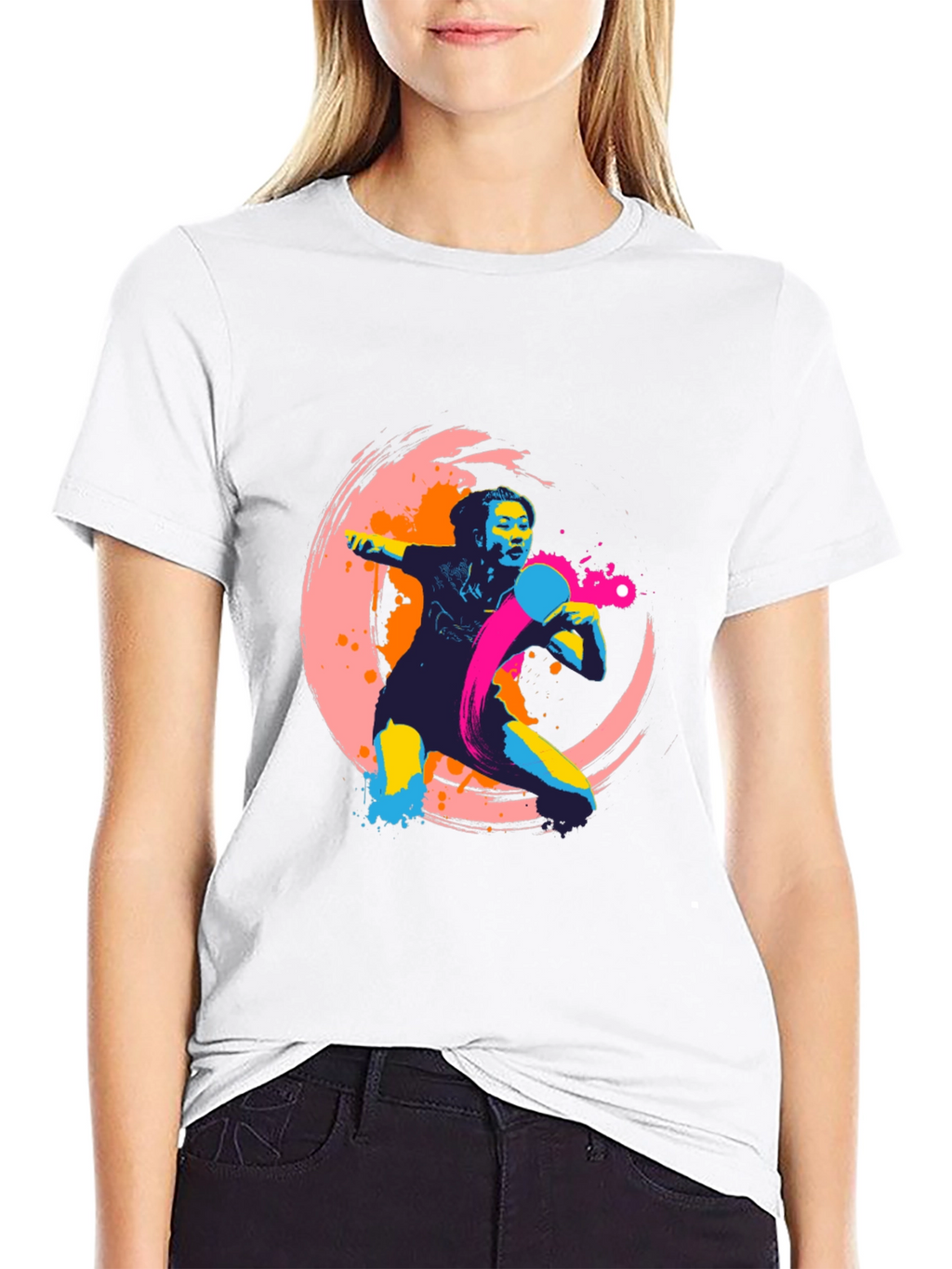 Abstract Table Tennis Graphic Tee - Black
