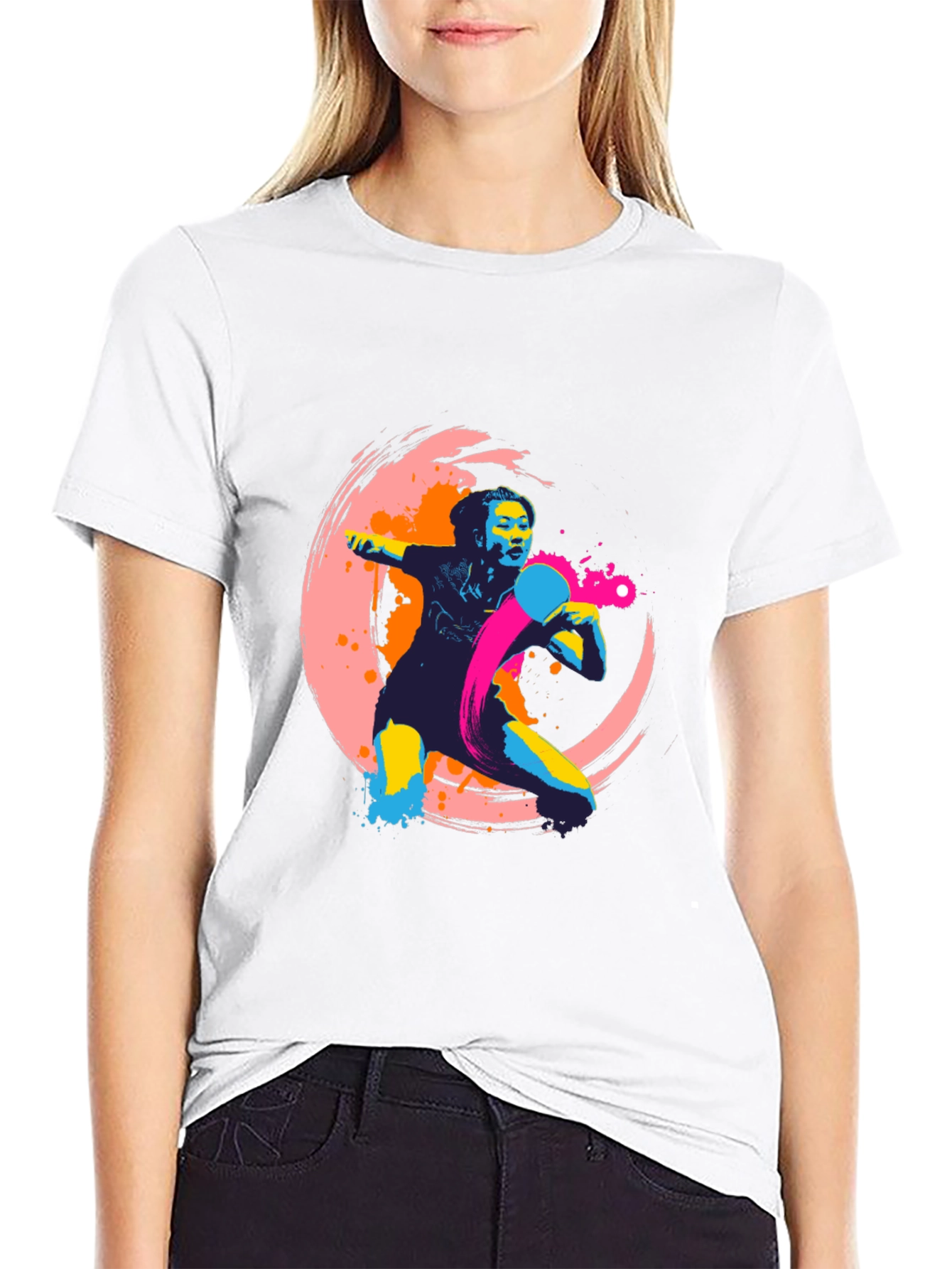 Abstract Table Tennis Graphic Tee - Black