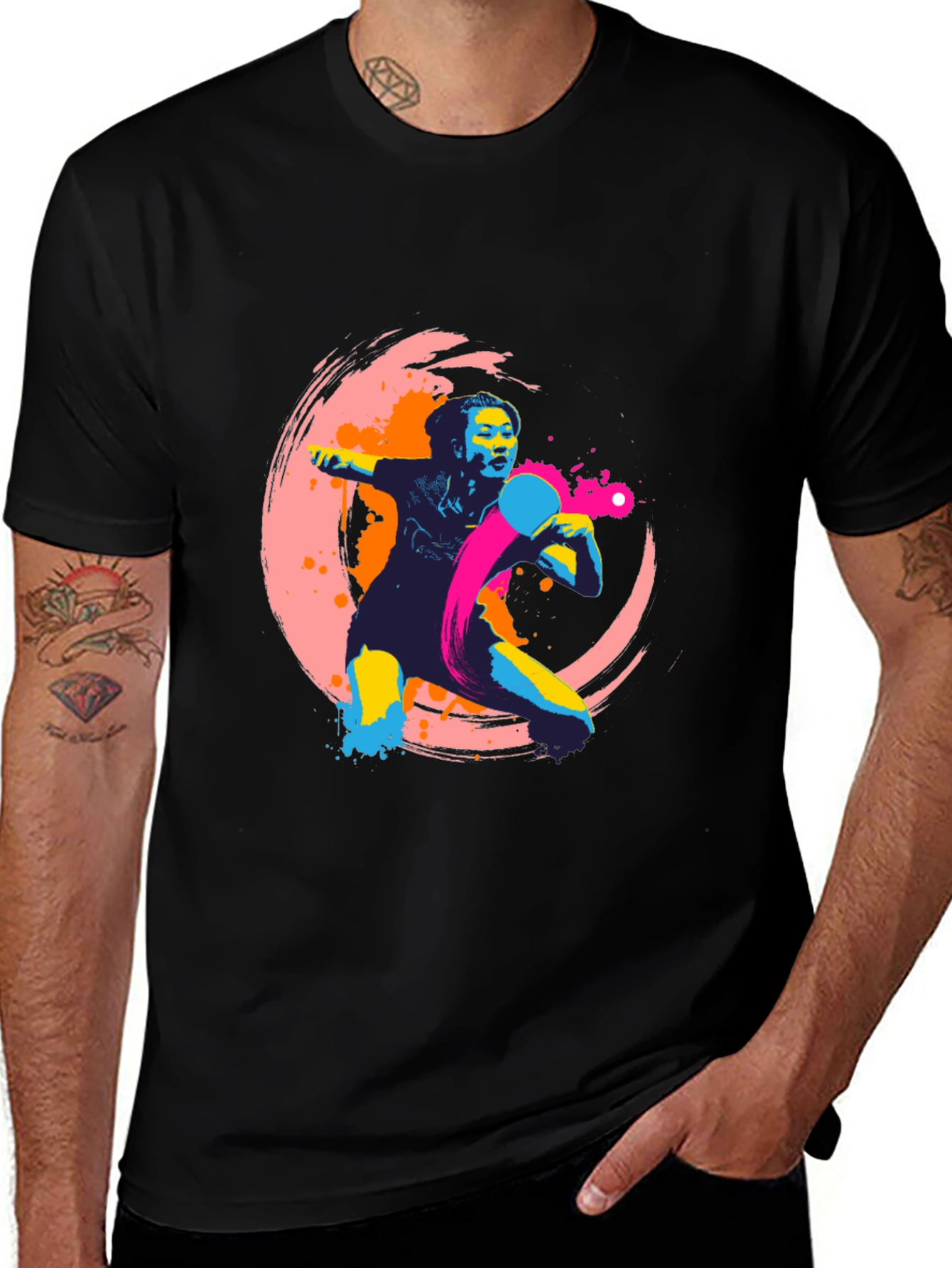 Abstract Table Tennis Graphic Tee - Black