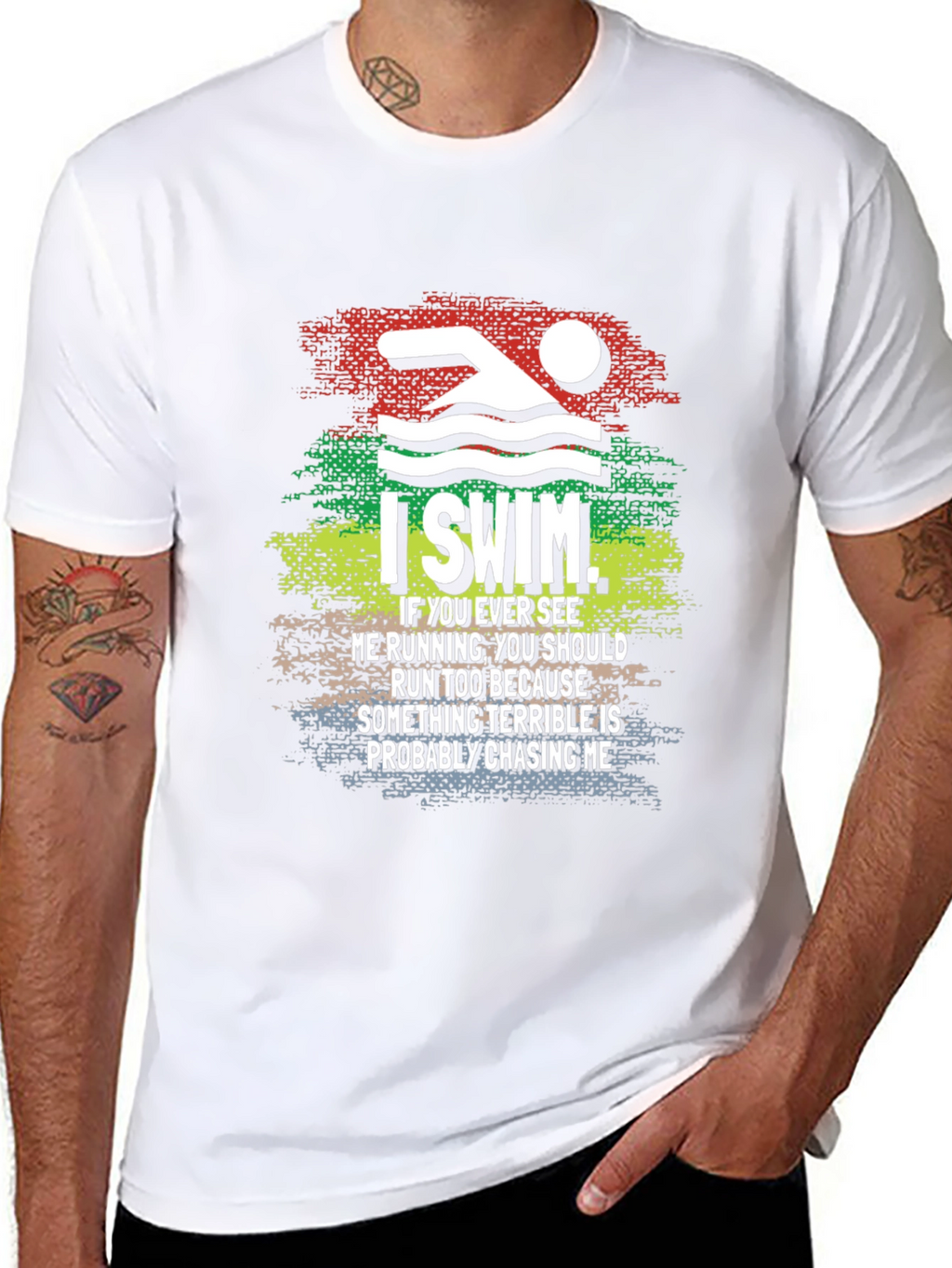 I Swim T-Shirt Funny Swimmer Running Joke Tee