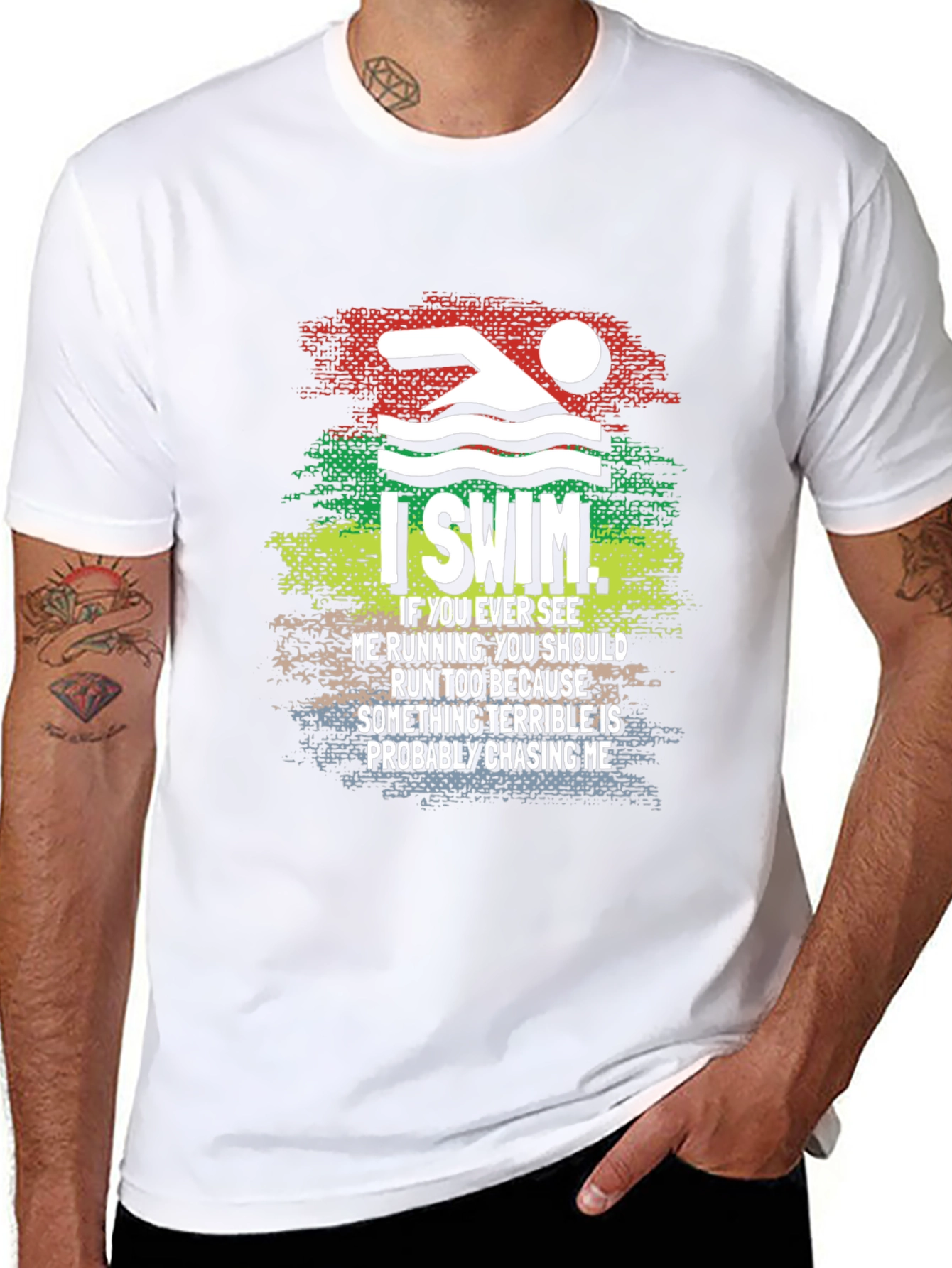 I Swim T-Shirt Funny Swimmer Running Joke Tee