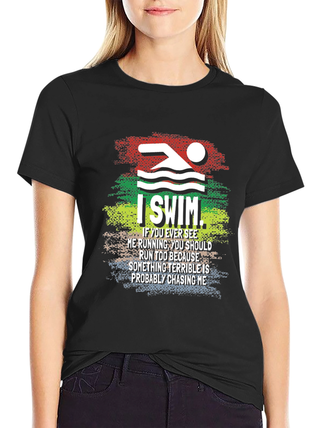 I Swim T-Shirt Funny Swimmer Running Joke Tee