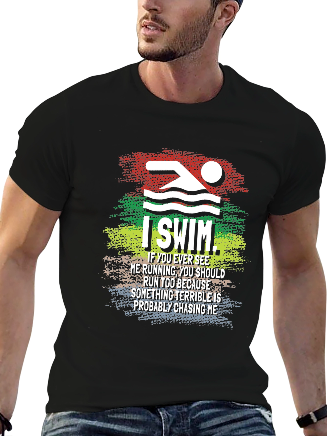 I Swim T-Shirt Funny Swimmer Running Joke Tee