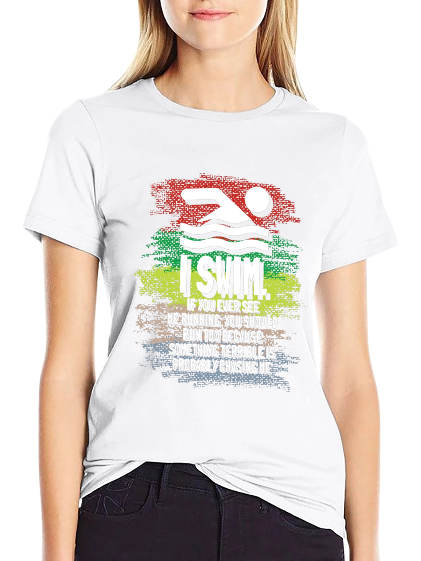I Swim T-Shirt Funny Swimmer Running Joke Tee