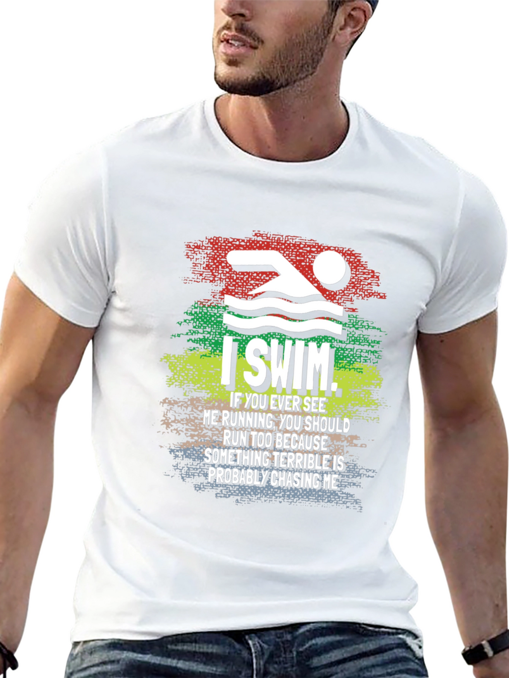 I Swim T-Shirt Funny Swimmer Running Joke Tee