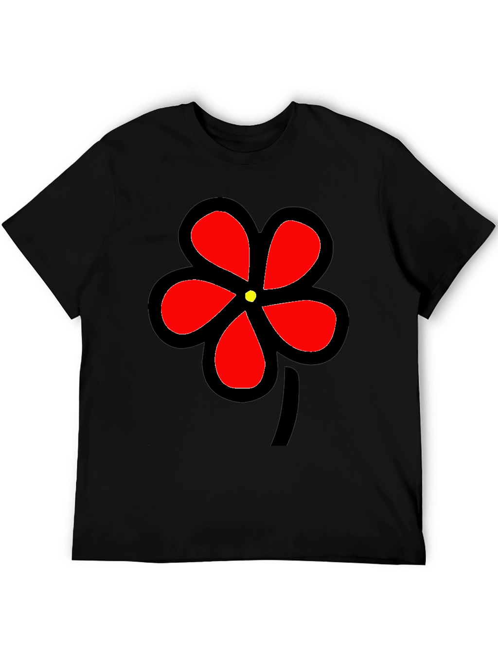Black T-Shirt with Bold Red Flower Graphic