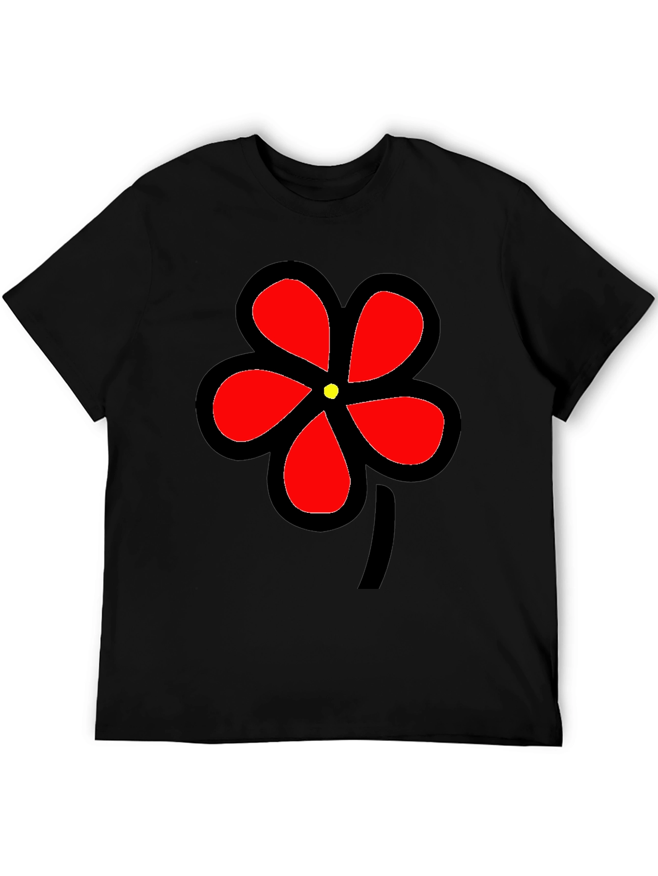 Black T-Shirt with Bold Red Flower Graphic
