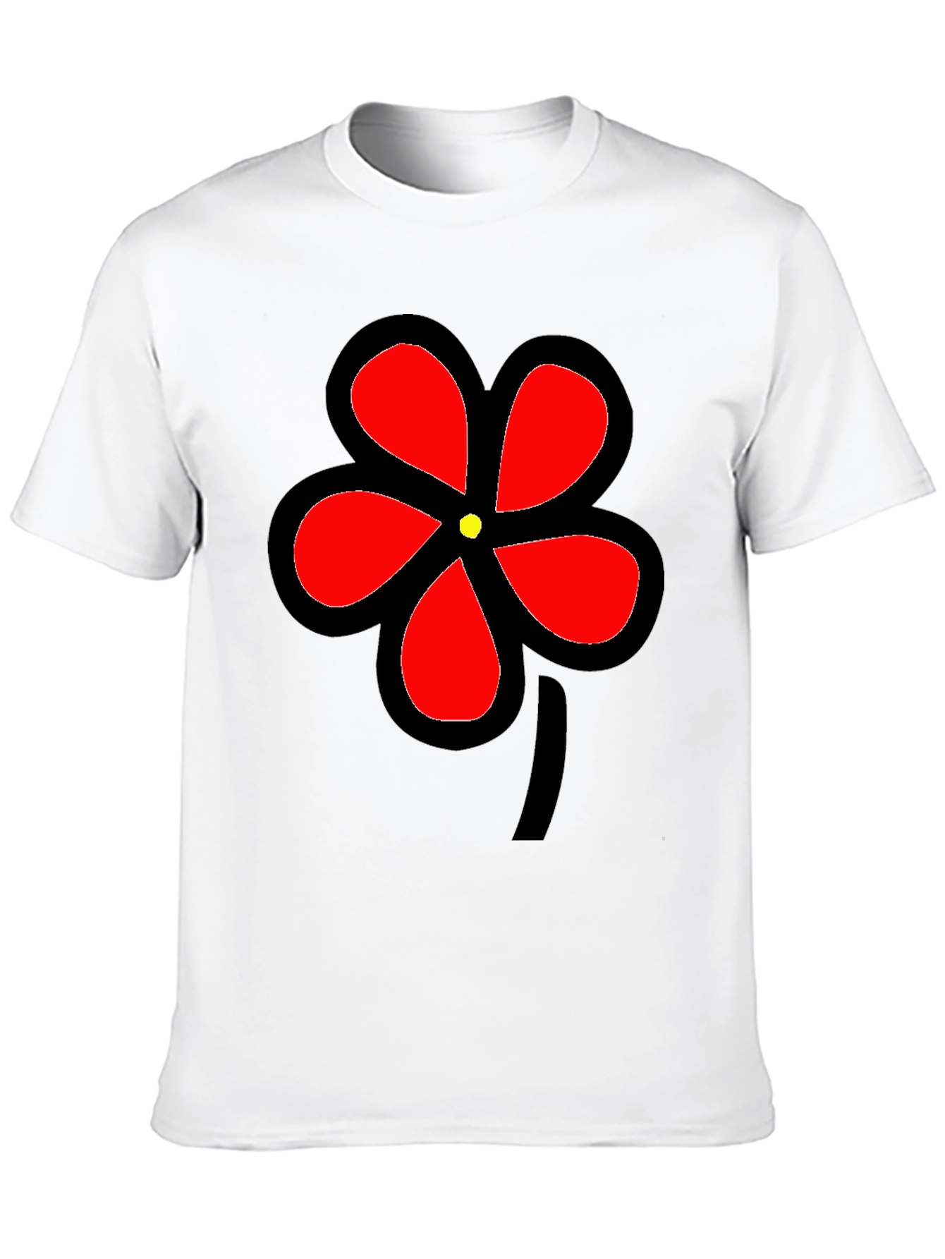 Black T-Shirt with Bold Red Flower Graphic
