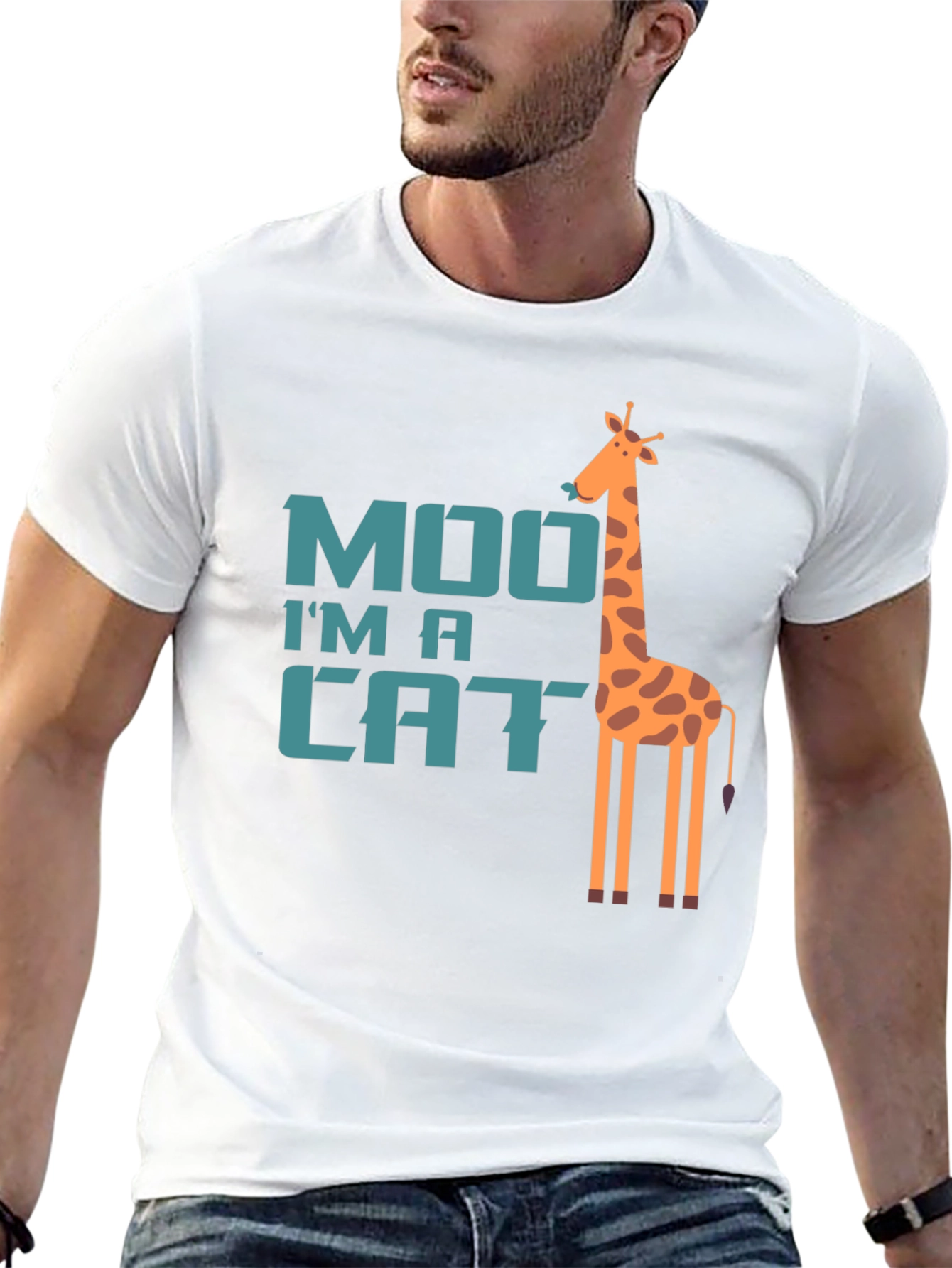 Moo Im a Cat Giraffe Tee - Unique Graphic T-Shirt