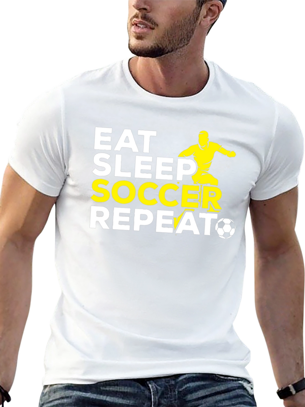 Eat Sleep Soccer Repeat Black Graphic T-Shirt