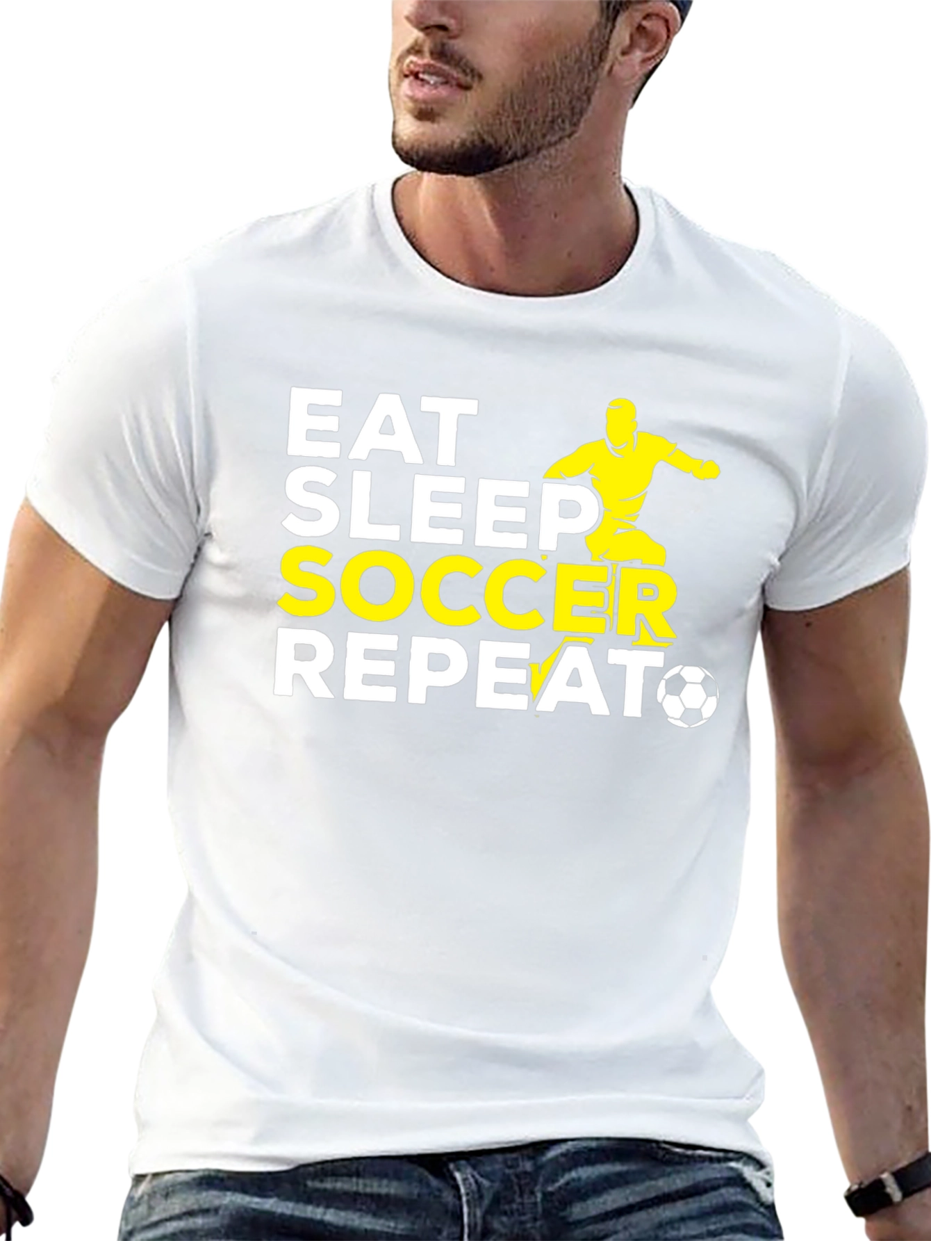 Eat Sleep Soccer Repeat Black Graphic T-Shirt
