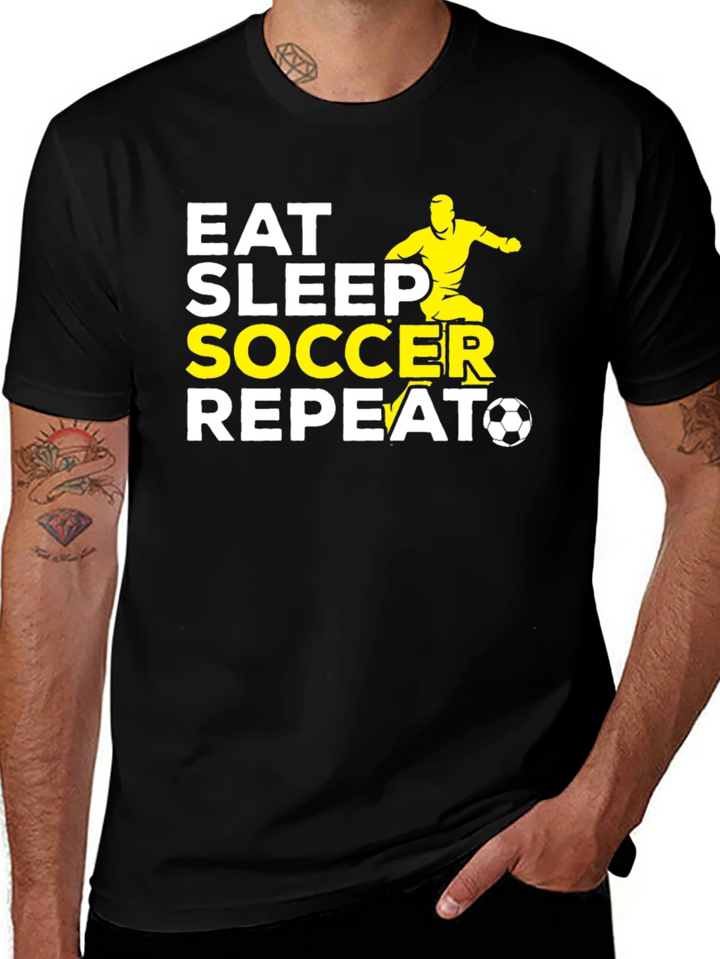 Eat Sleep Soccer Repeat Black Graphic T-Shirt