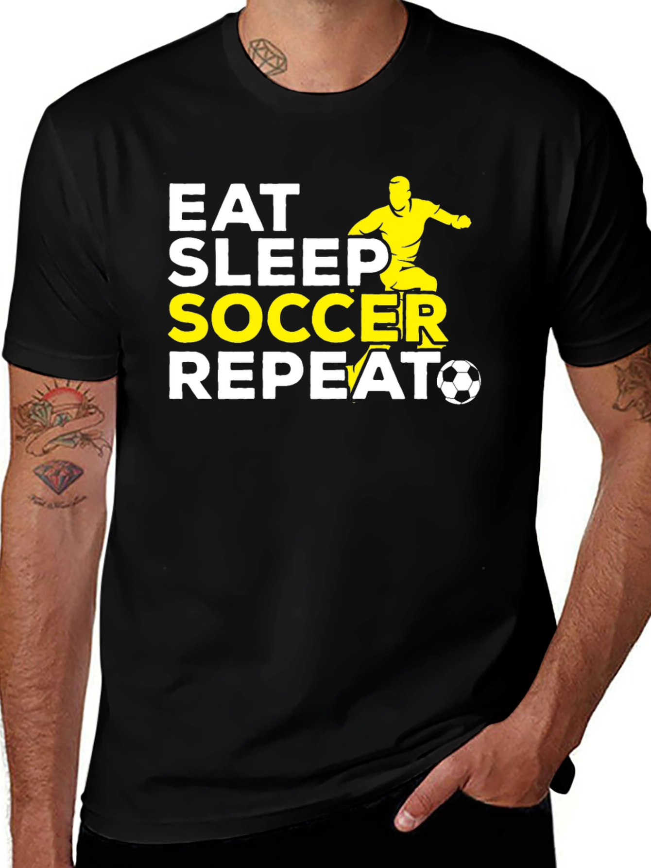 Eat Sleep Soccer Repeat Black Graphic T-Shirt