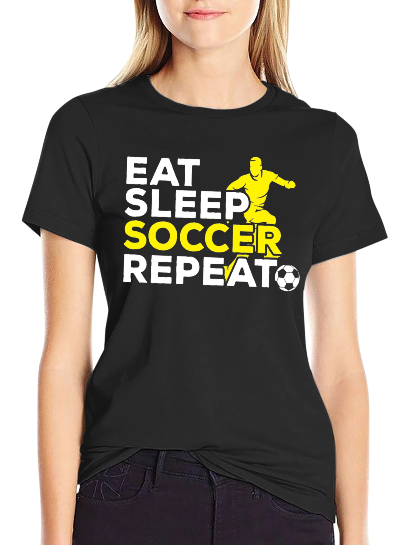 Eat Sleep Soccer Repeat Black Graphic T-Shirt