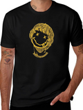 Smiley Face Graphic Tee - Black Crew Neck