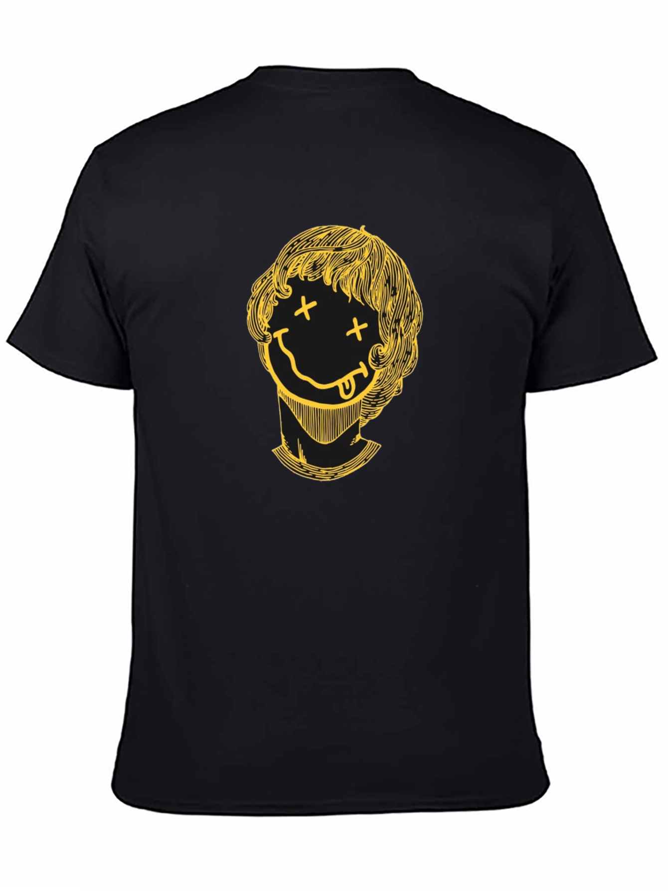 Smiley Face Graphic Tee - Black Crew Neck