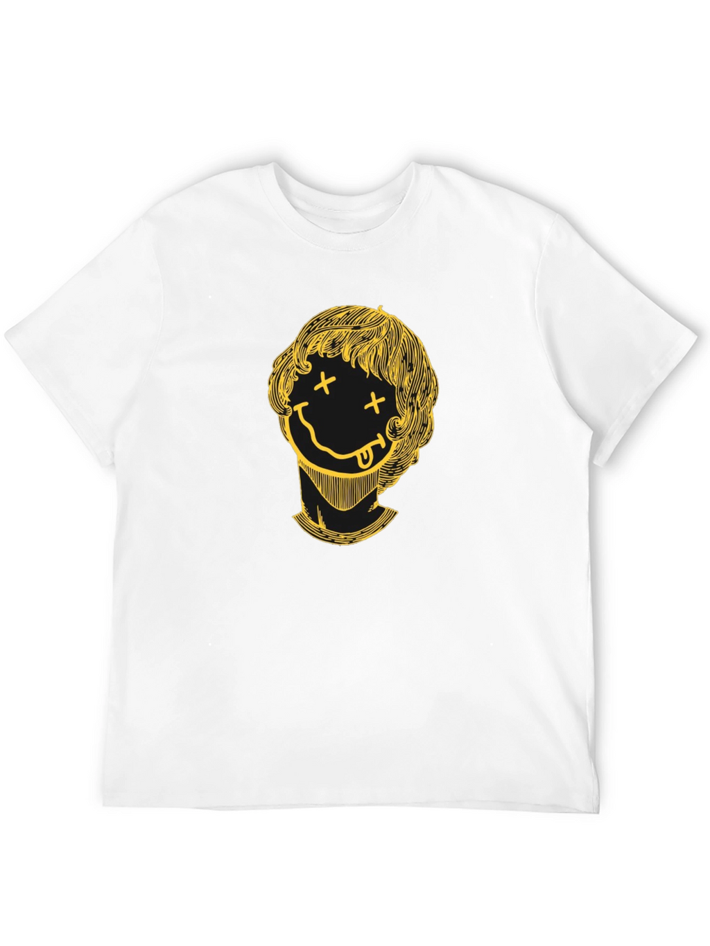 Smiley Face Graphic Tee - Black Crew Neck