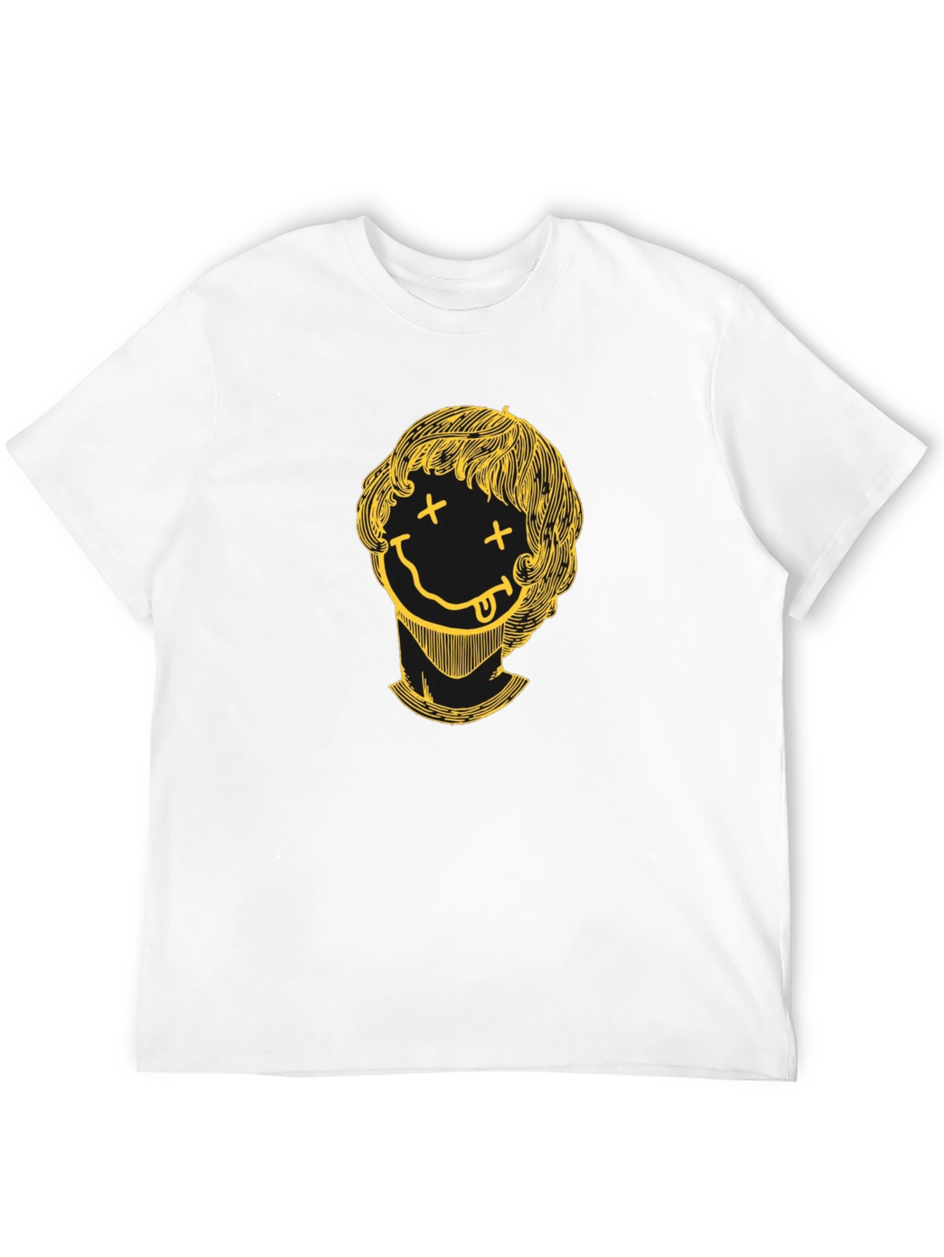 Smiley Face Graphic Tee - Black Crew Neck