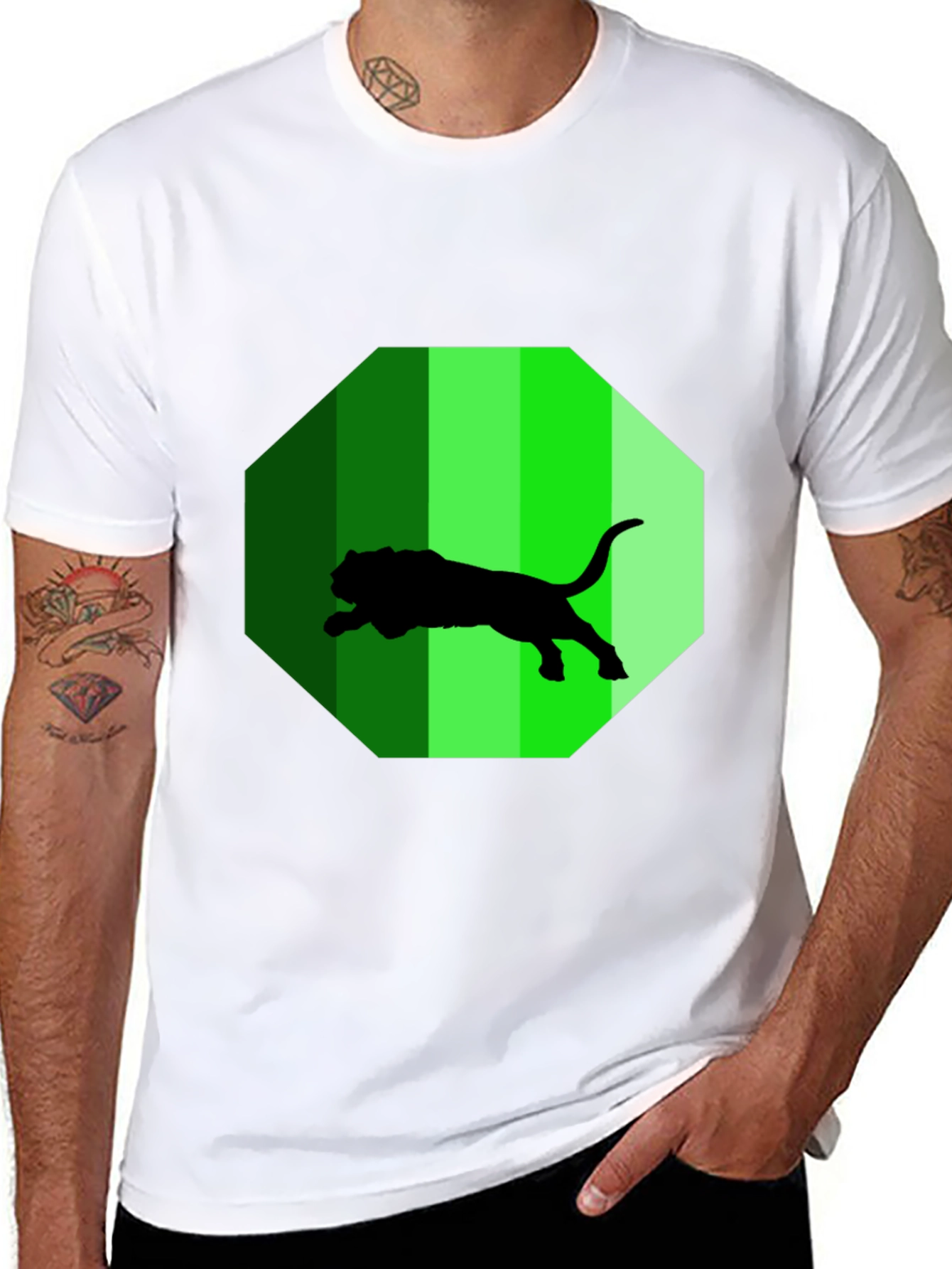 Mens Black T-Shirt with Green Jaguar Design
