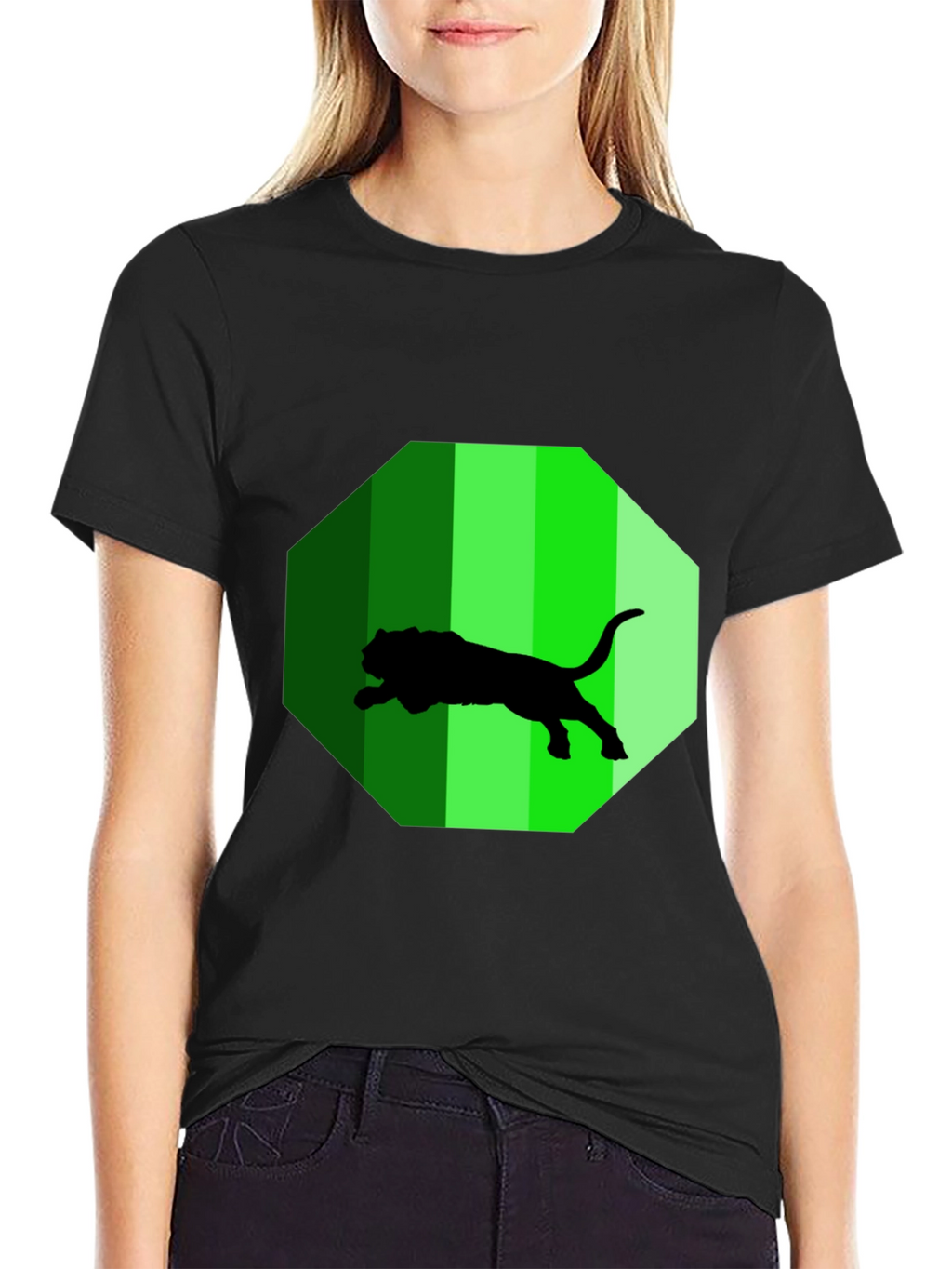 Mens Black T-Shirt with Green Jaguar Design