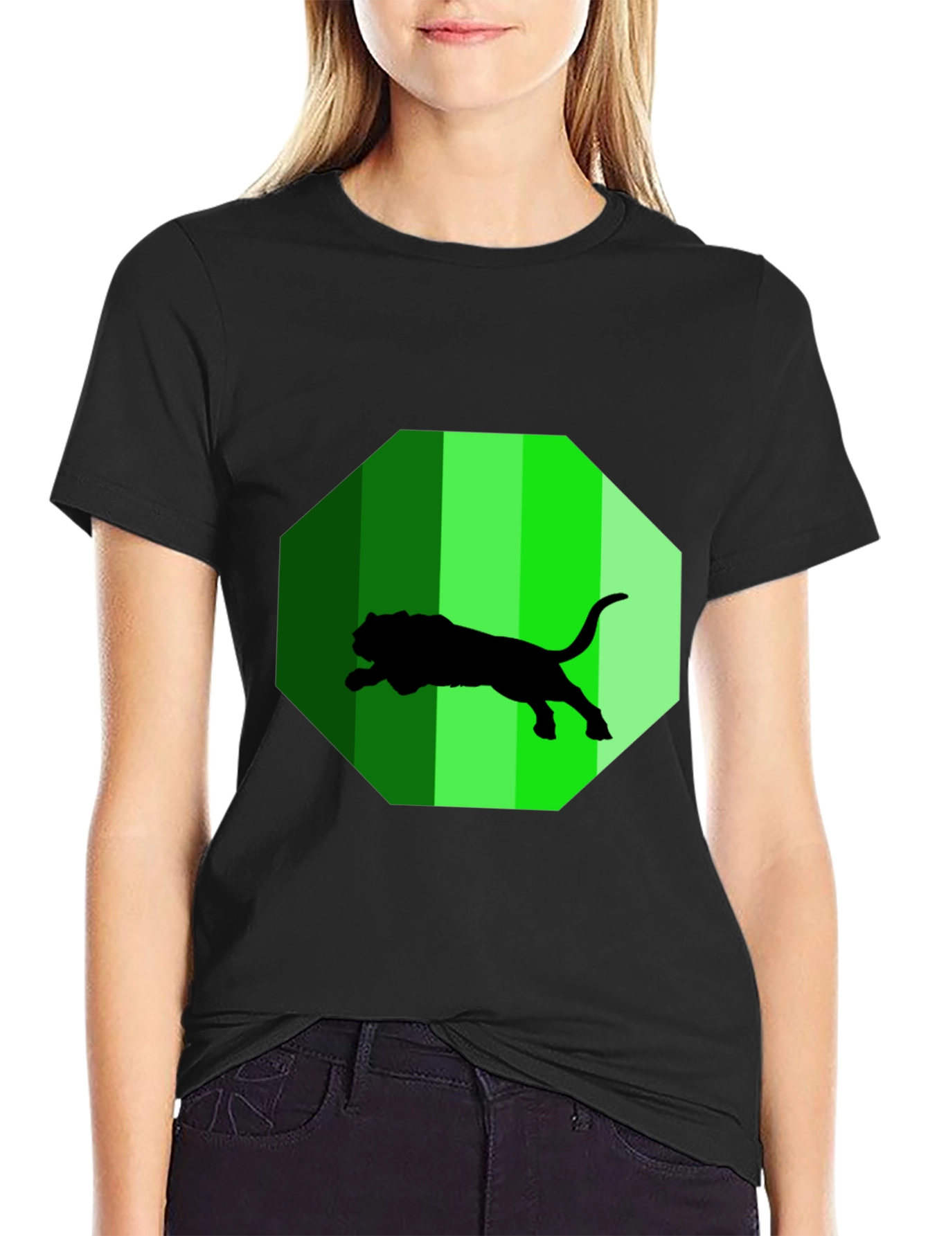 Mens Black T-Shirt with Green Jaguar Design
