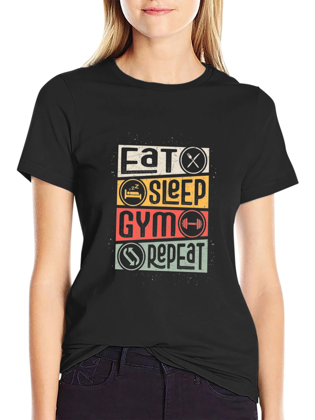 Eat Sleep Gym Repeat Black T-Shirt