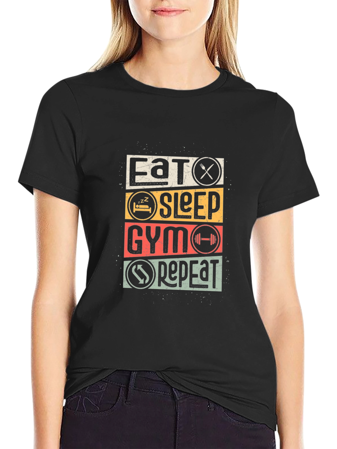 Eat Sleep Gym Repeat Black T-Shirt
