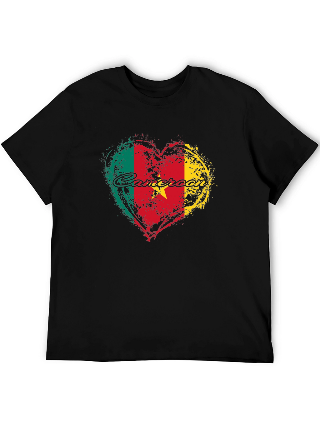 Cameroon Flag Heart T-Shirt - Black Crew Neck Tee