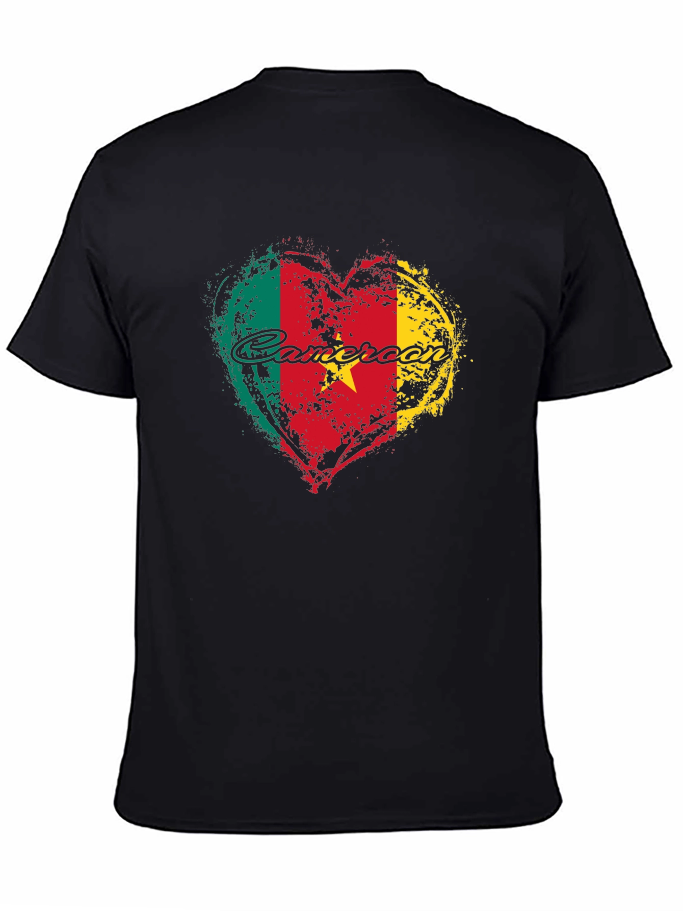 Cameroon Flag Heart T-Shirt - Black Crew Neck Tee