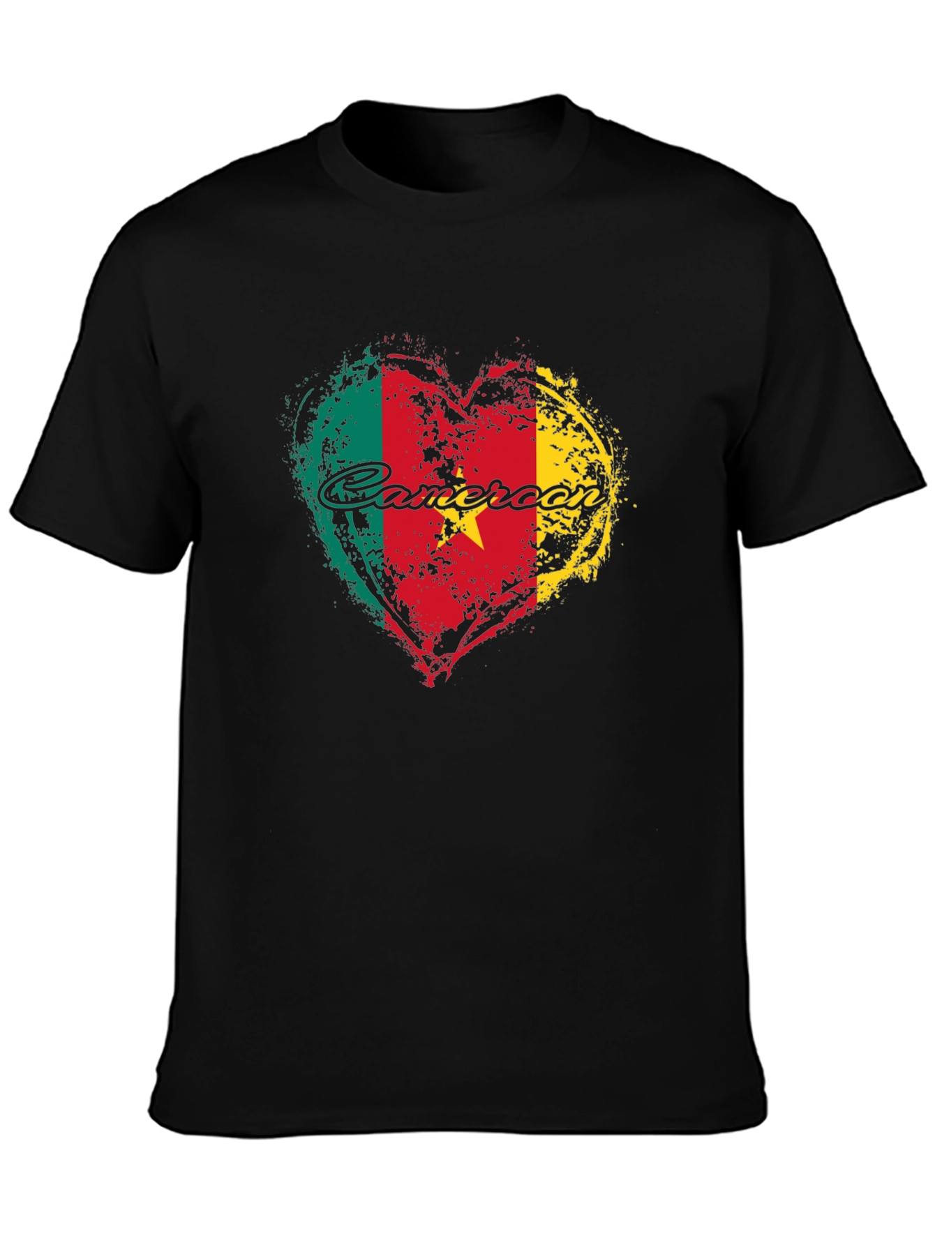 Cameroon Flag Heart T-Shirt - Black Crew Neck Tee