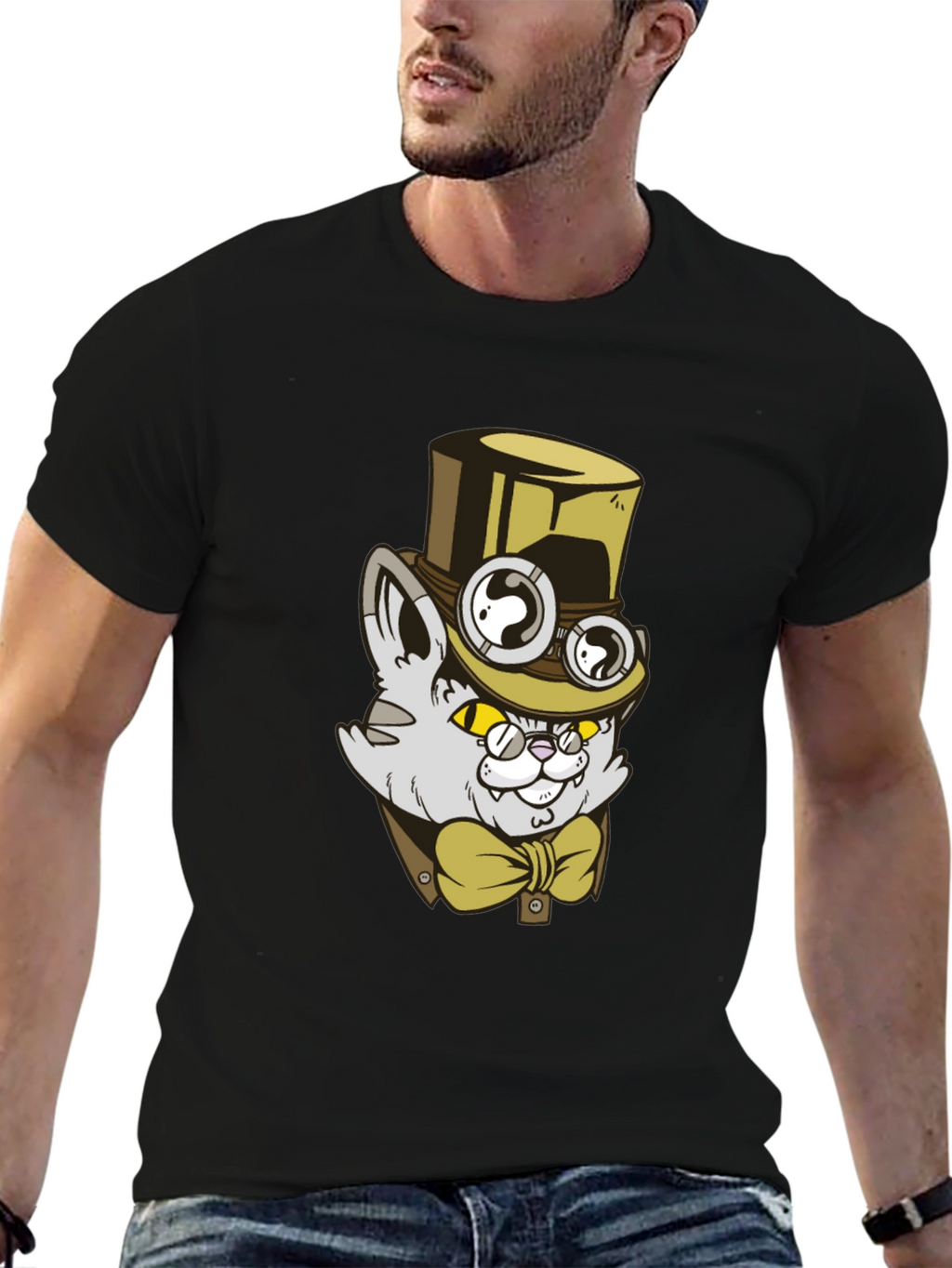 Steampunk Cat T-Shirt: Gentlemanly Feline