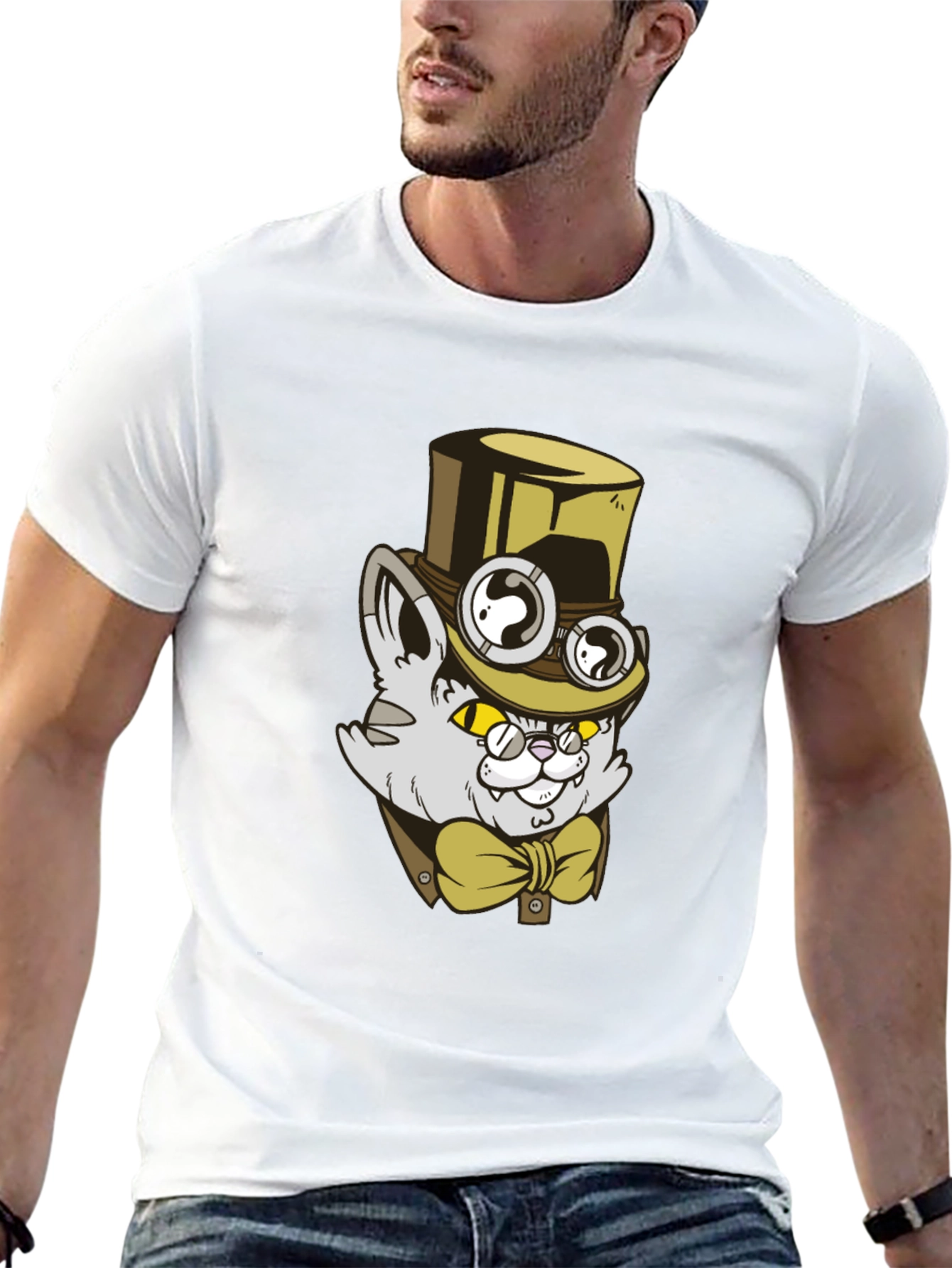 Steampunk Cat T-Shirt: Gentlemanly Feline