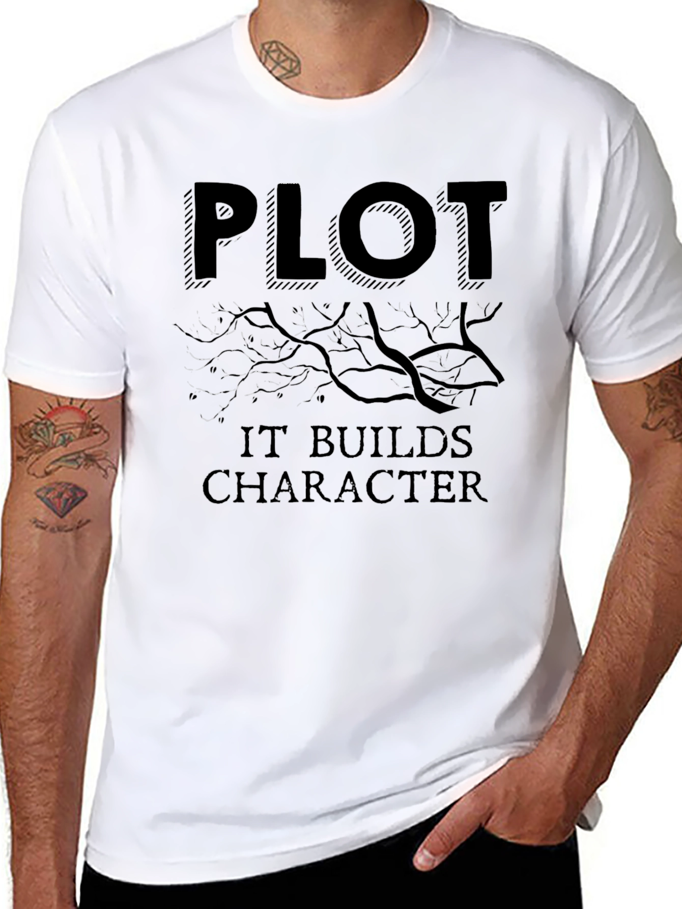 Plot Builds Character Black T-Shirt