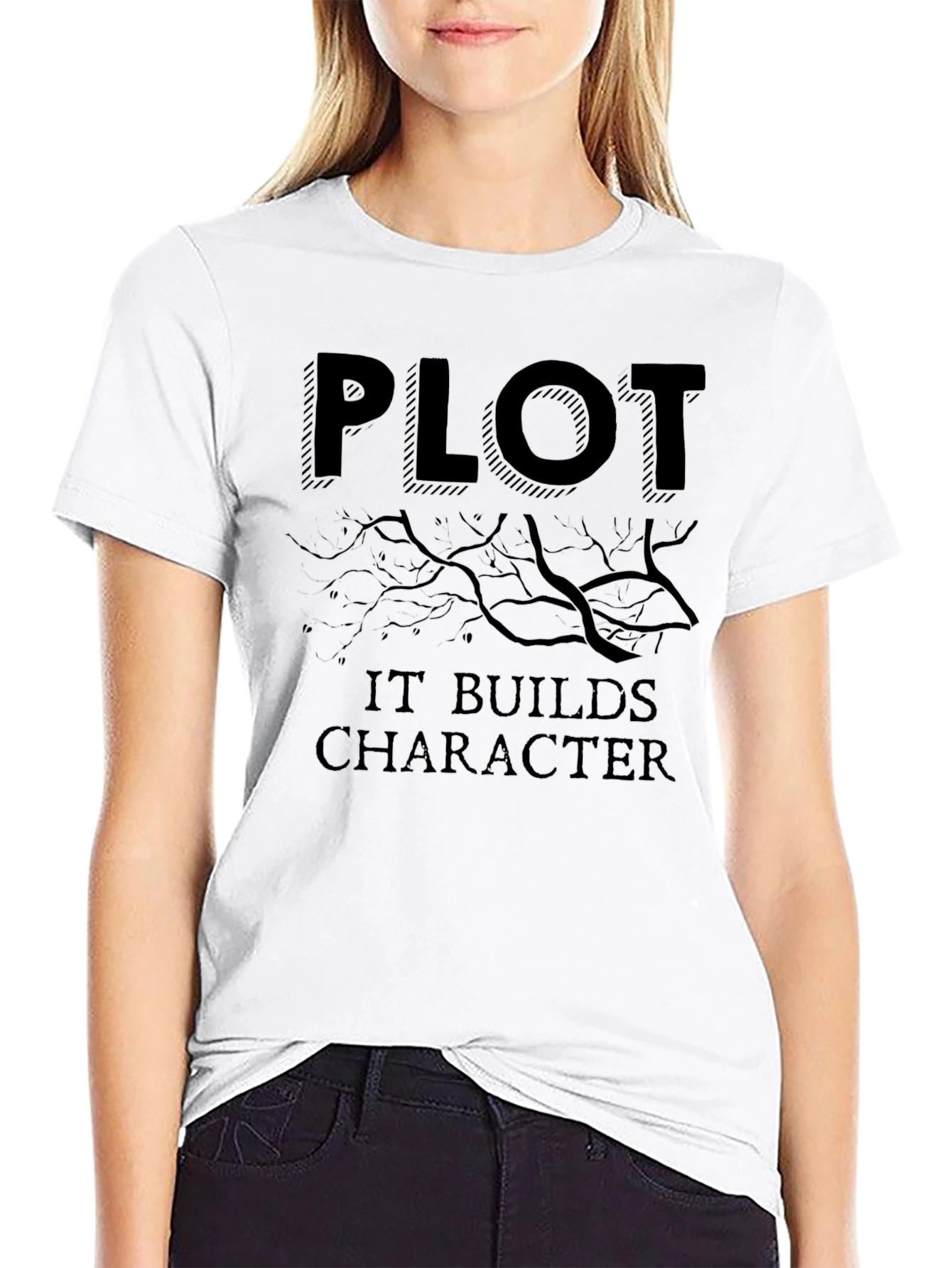 Plot Builds Character Black T-Shirt