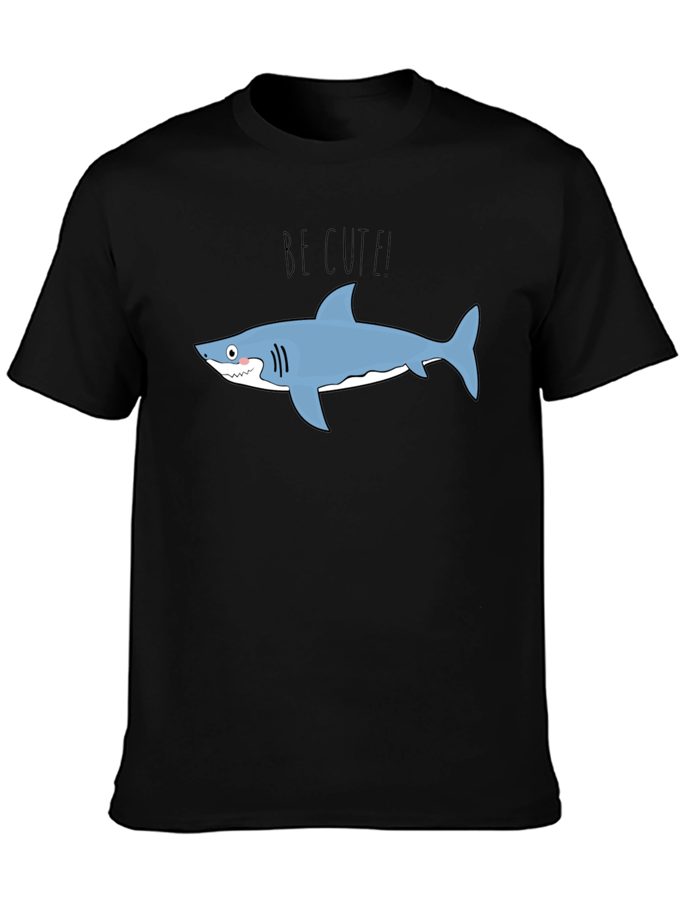 Cute Shark Graphic Tee - Black Cotton T-Shirt