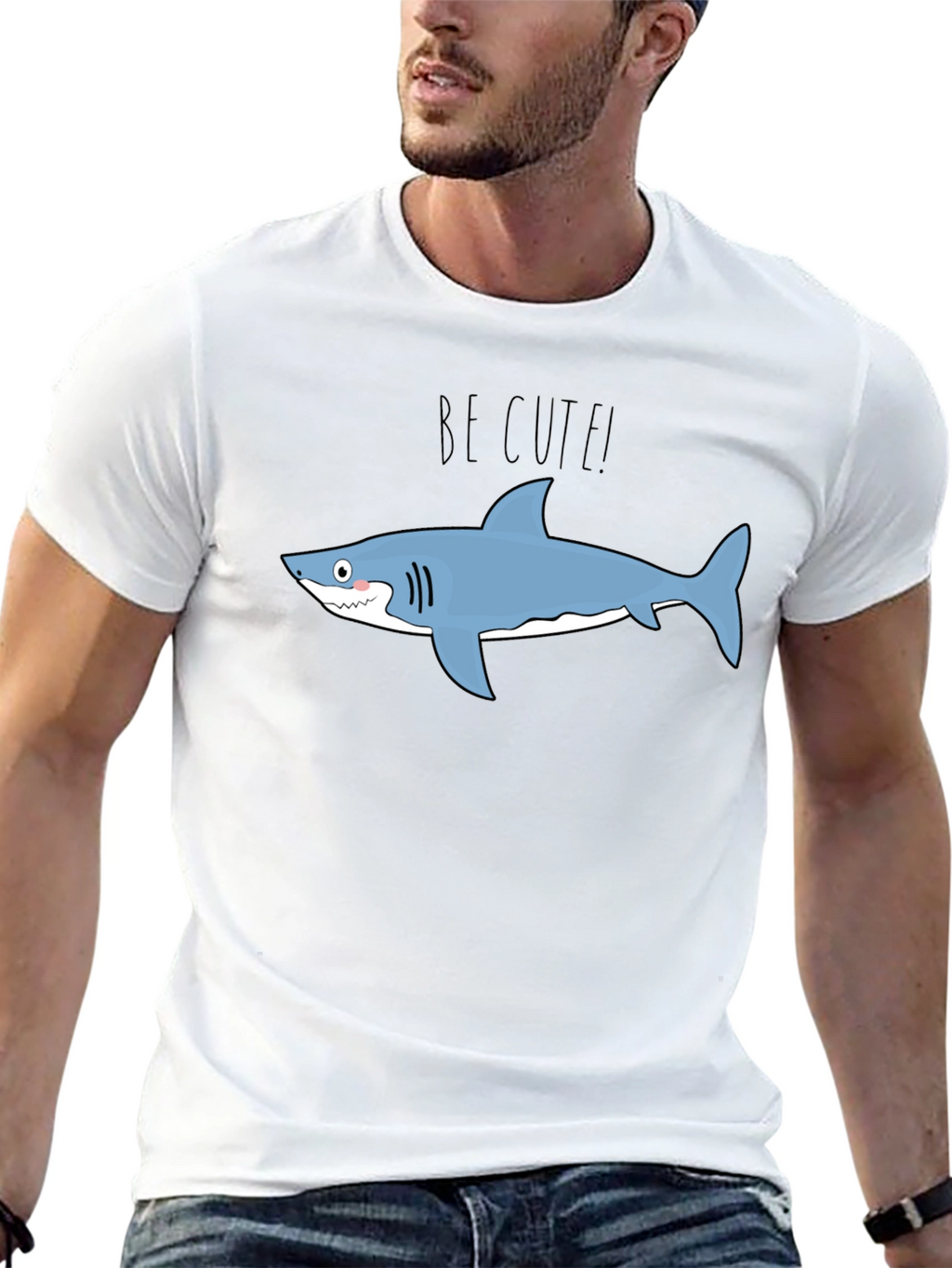 Cute Shark Graphic Tee - Black Cotton T-Shirt