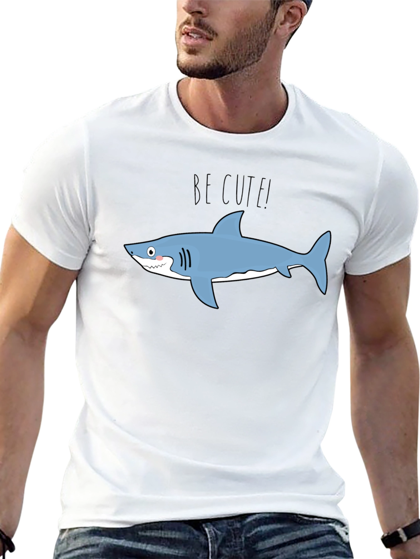 Cute Shark Graphic Tee - Black Cotton T-Shirt